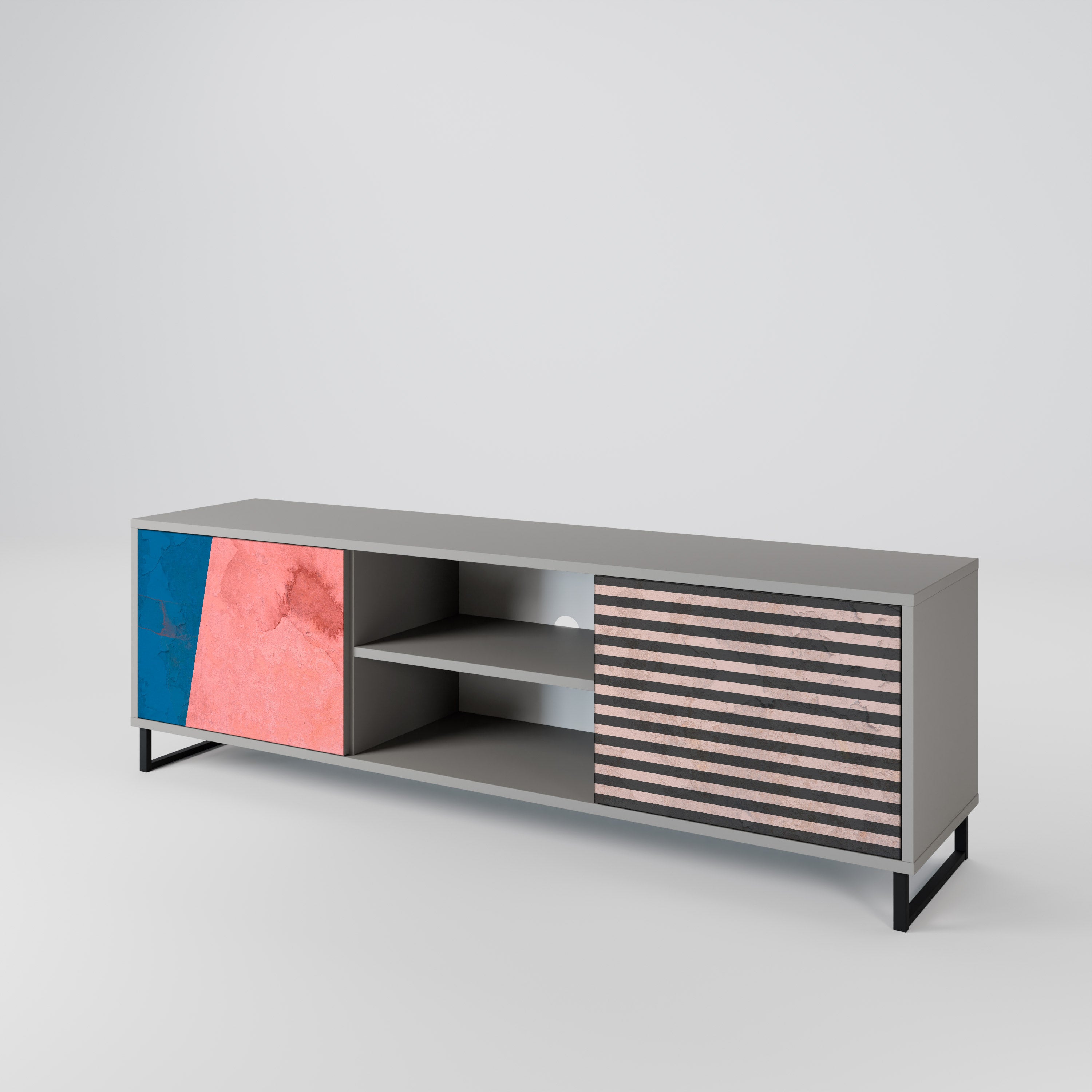 GLAMOROUS STRIPE Móvel de TV com 2 Portas em Acabamento Cinzento