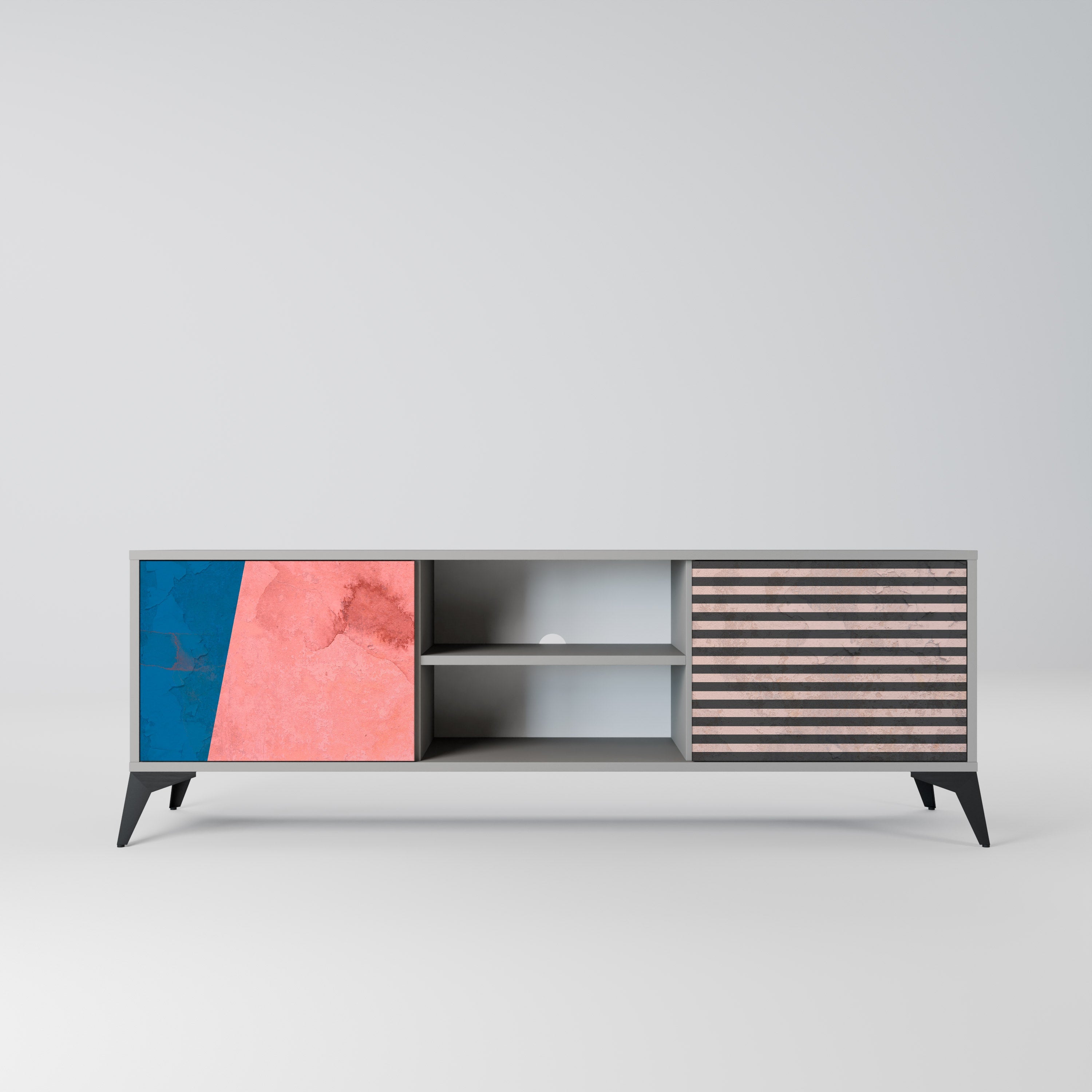 GLAMOROUS STRIPE Móvel de TV com 2 Portas em Acabamento Cinzento