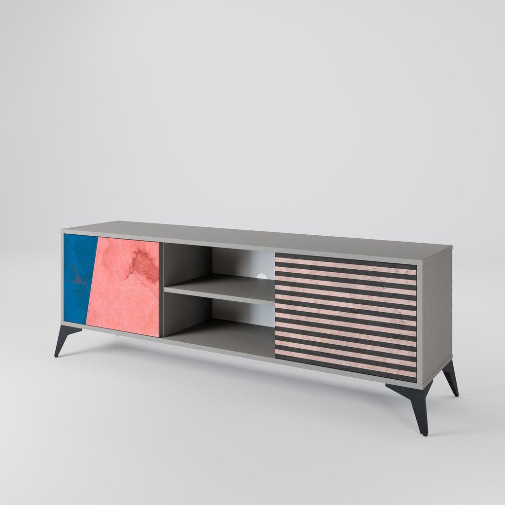 GLAMOROUS STRIPE Móvel de TV com 2 Portas em Acabamento Cinzento