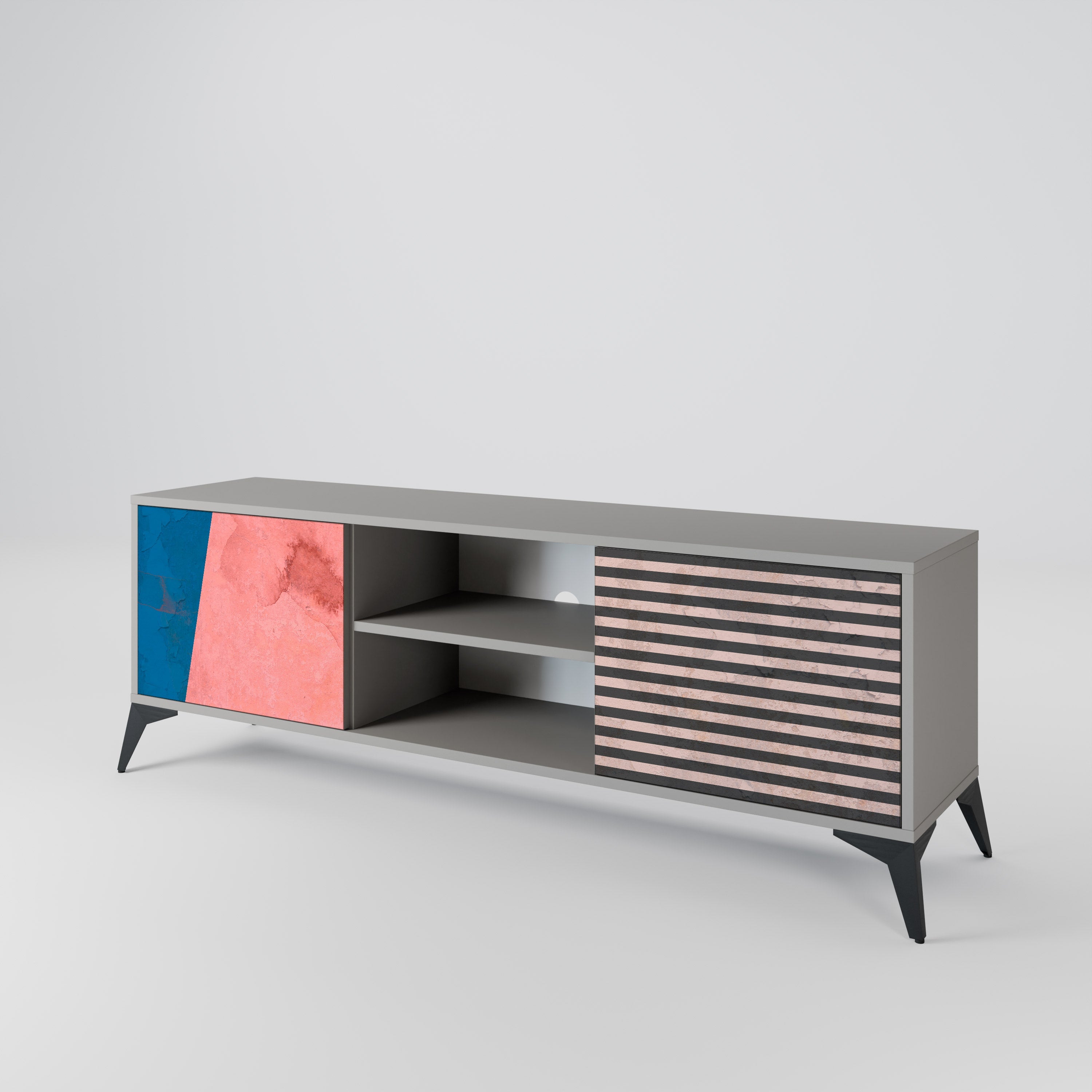 GLAMOROUS STRIPE Móvel de TV com 2 Portas em Acabamento Cinzento