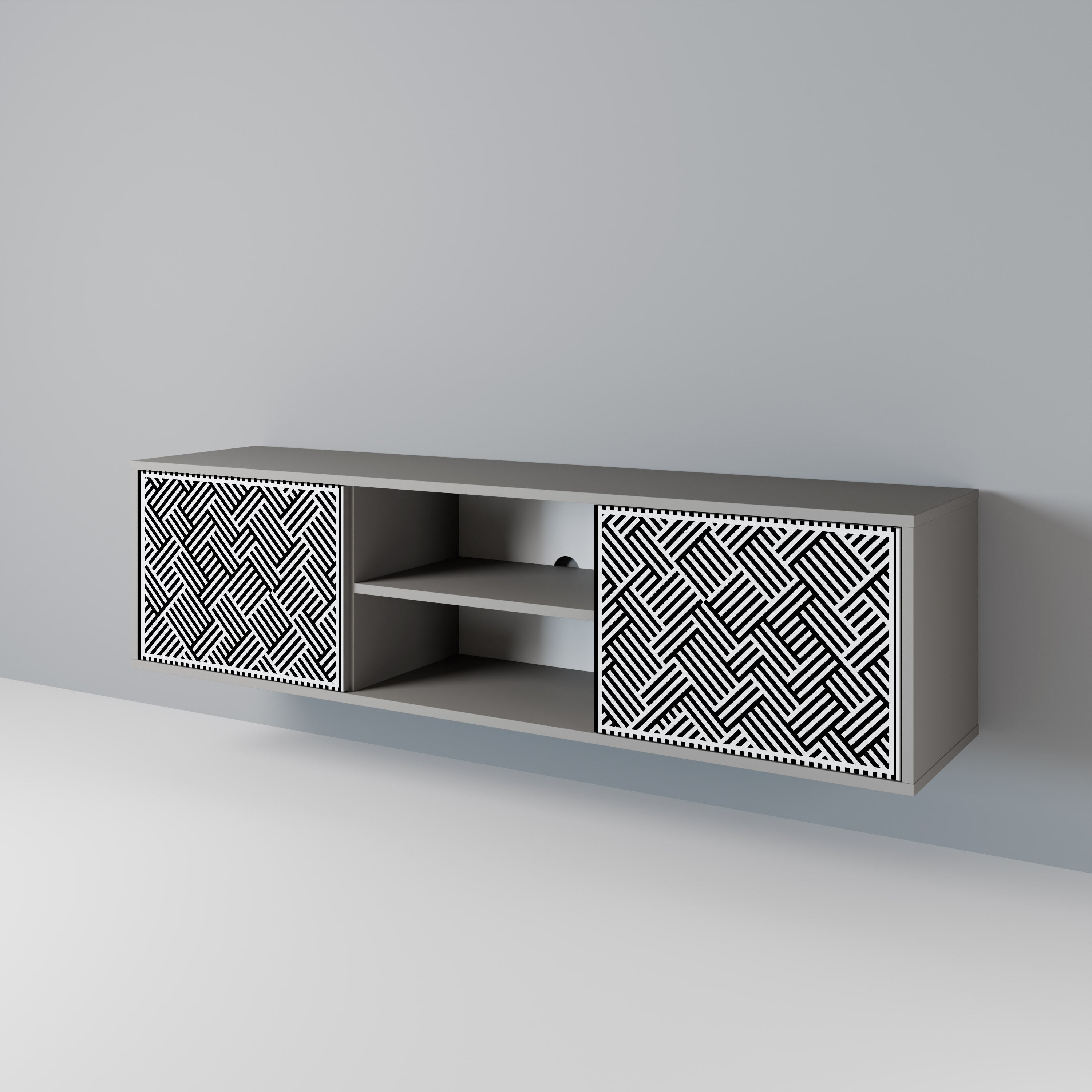 TEMPORARY SEQUENCE 2-Door TV Stand in Grey Finish