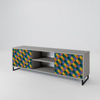 PAINTED SQUARES MIX 2-Door TV Stand in Grey Finish