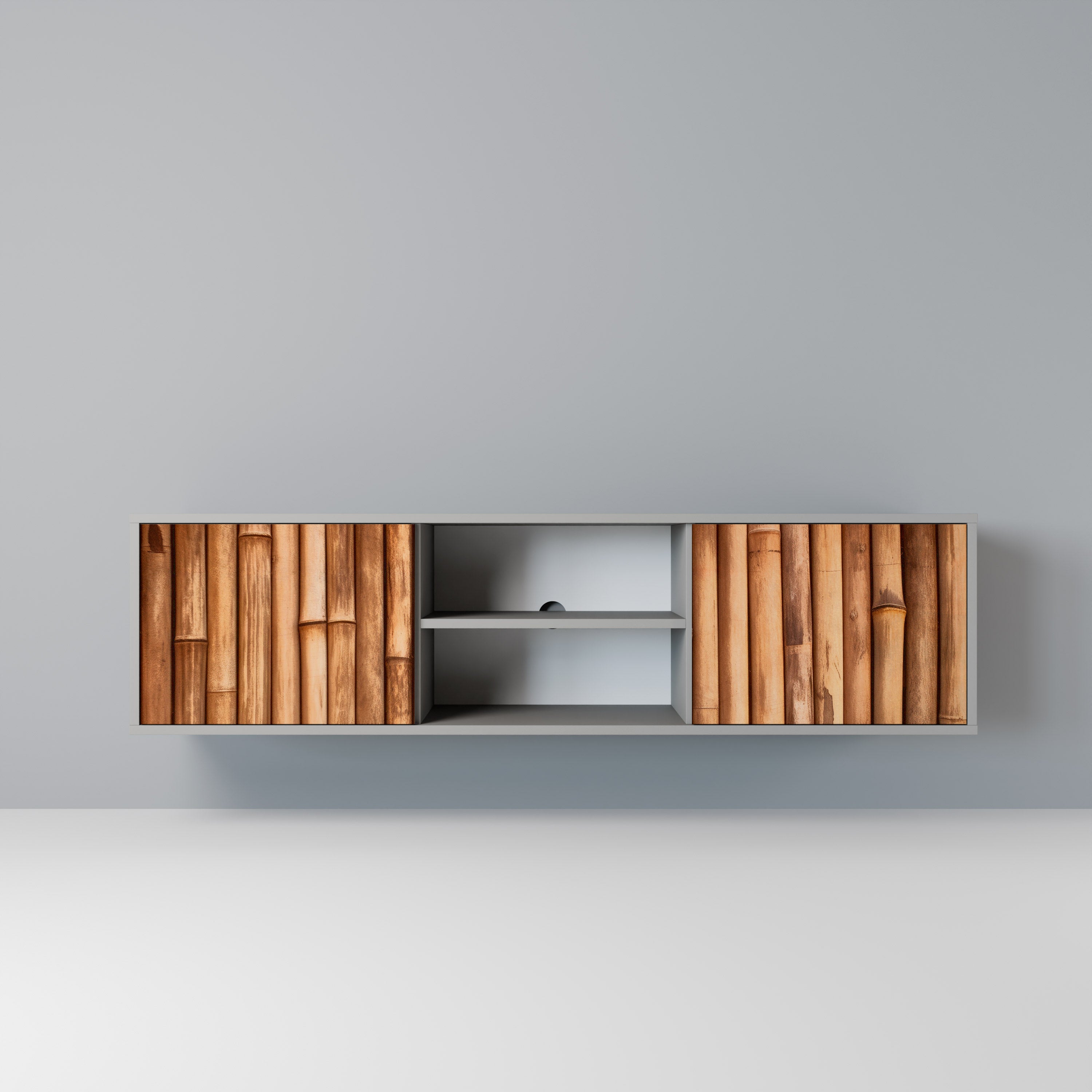 NATURAL WOOD Móvel de TV com 2 Portas em Acabamento Cinzento