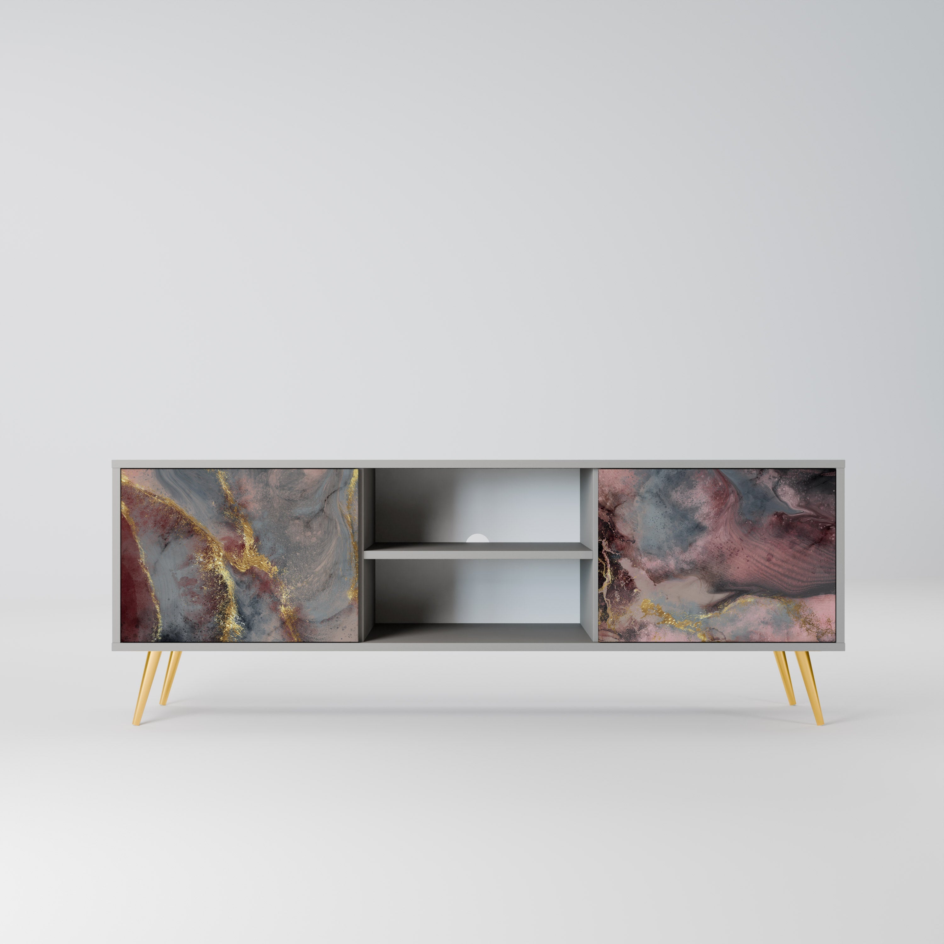 GOLDEN TIDES Móvel de TV com 2 Portas em Acabamento Cinzento