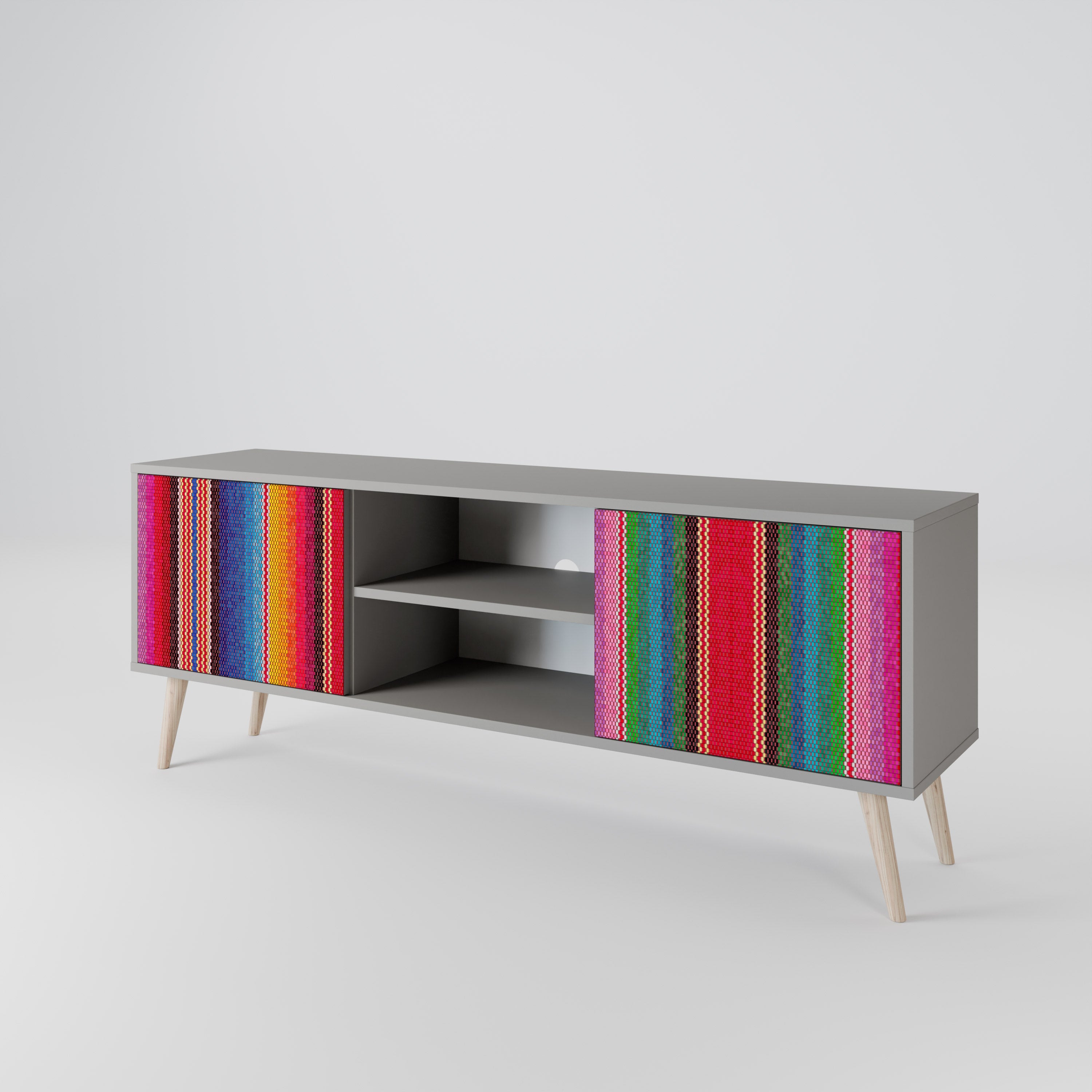 ETHNIC MEXICAN Móvel de TV com 2 Portas em Acabamento Cinzento