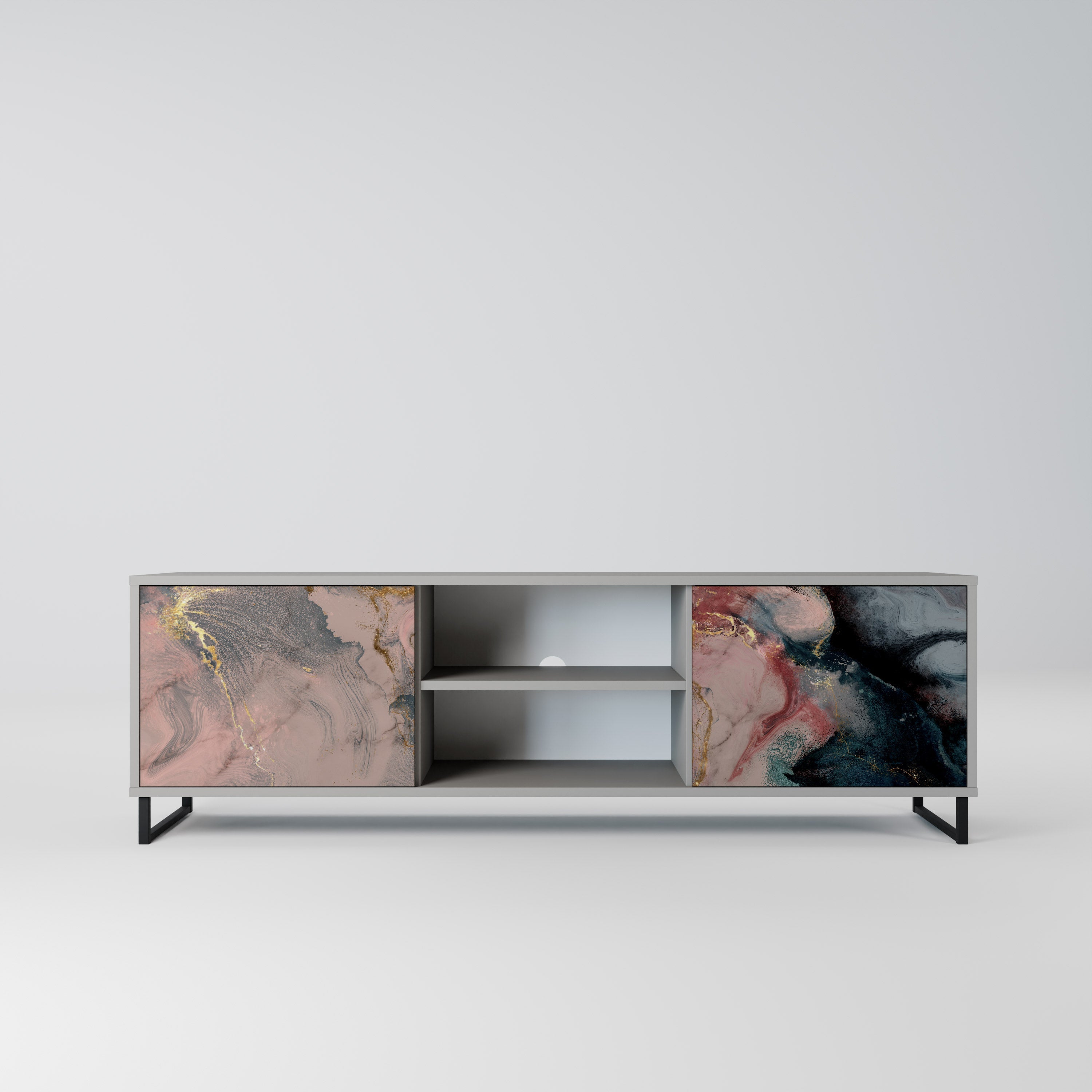 GILDED SWIRLS Móvel de TV com 2 Portas em Acabamento Cinzento