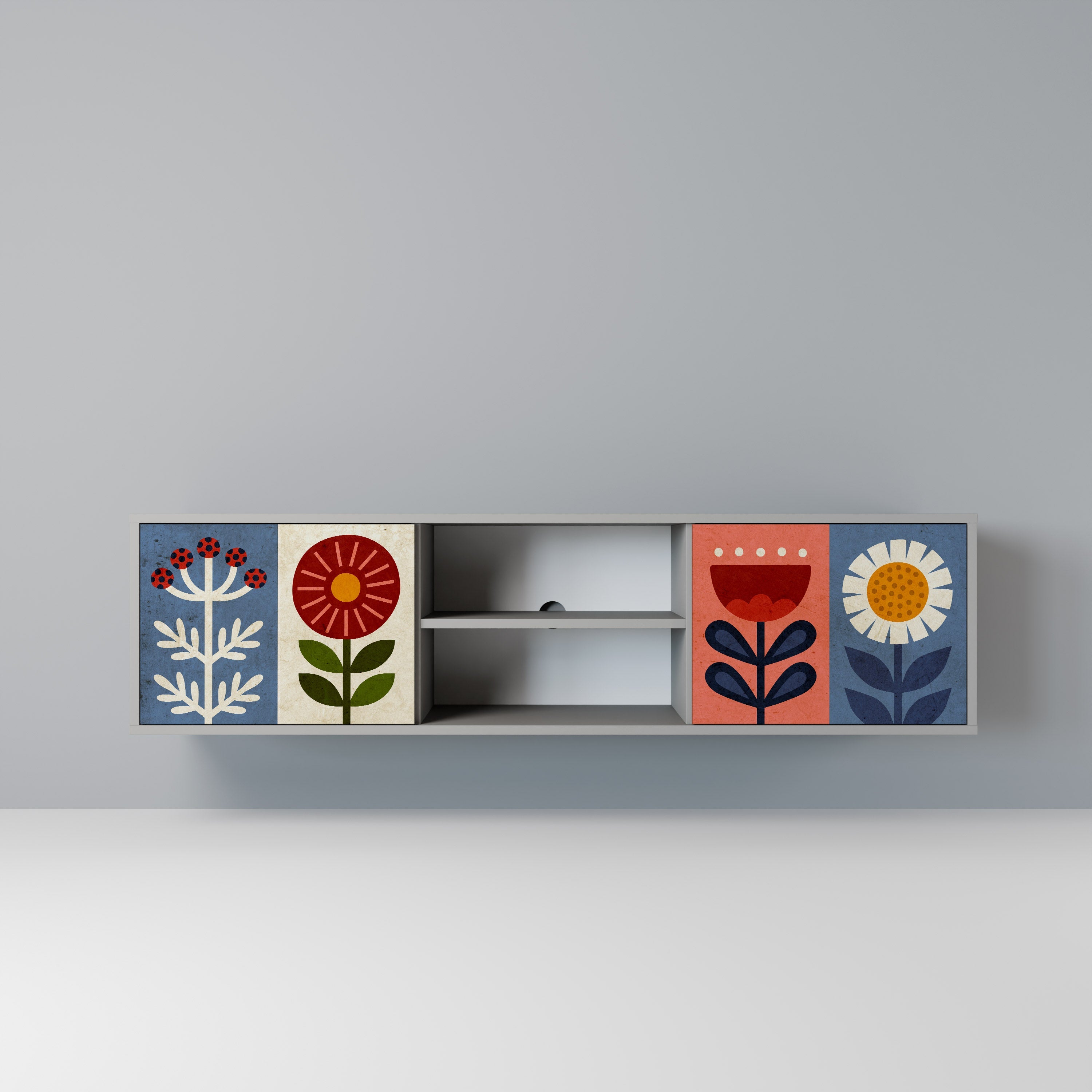 SCANDIC FLOWERET Móvel de TV com 2 Portas em Acabamento Cinzento