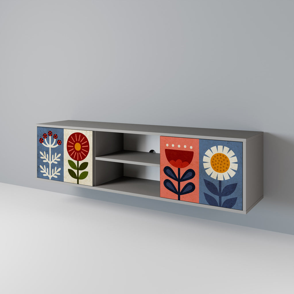 SCANDIC FLOWERET Móvel de TV com 2 Portas em Acabamento Cinzento