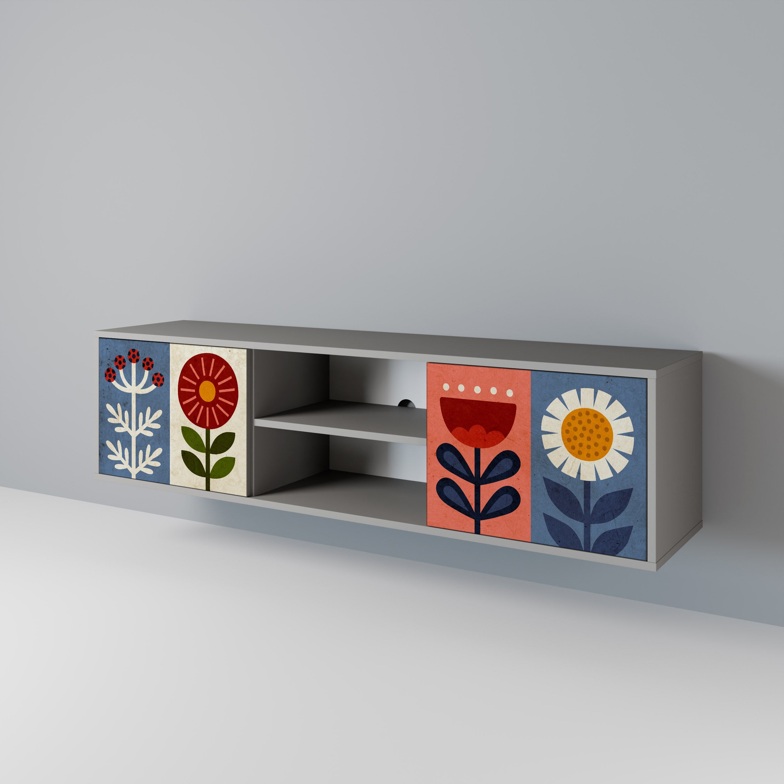 SCANDIC FLOWERET Móvel de TV com 2 Portas em Acabamento Cinzento