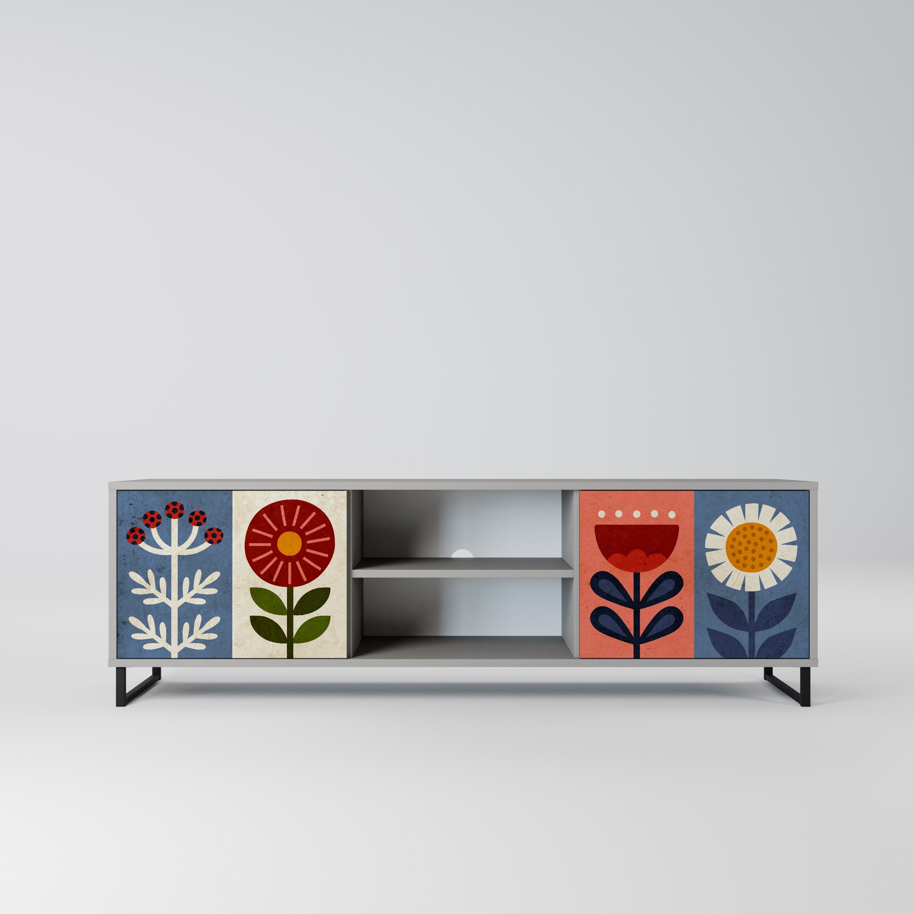 SCANDIC FLOWERET Móvel de TV com 2 Portas em Acabamento Cinzento