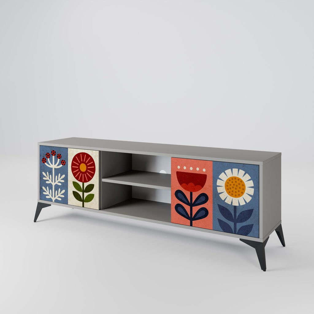 SCANDIC FLOWERET Móvel de TV com 2 Portas em Acabamento Cinzento