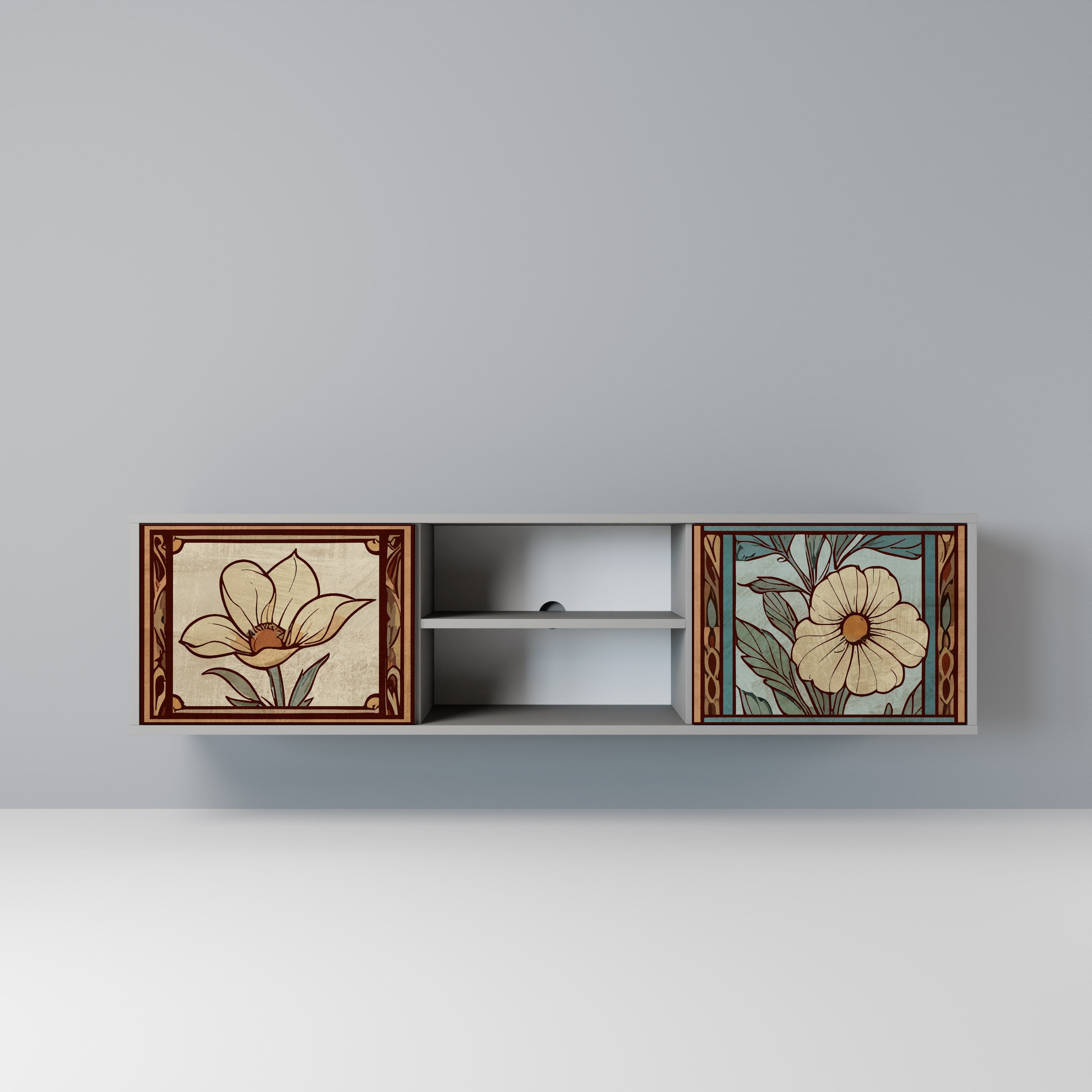 TIMELESS FLORA Móvel de TV com 2 Portas em Acabamento Cinzento