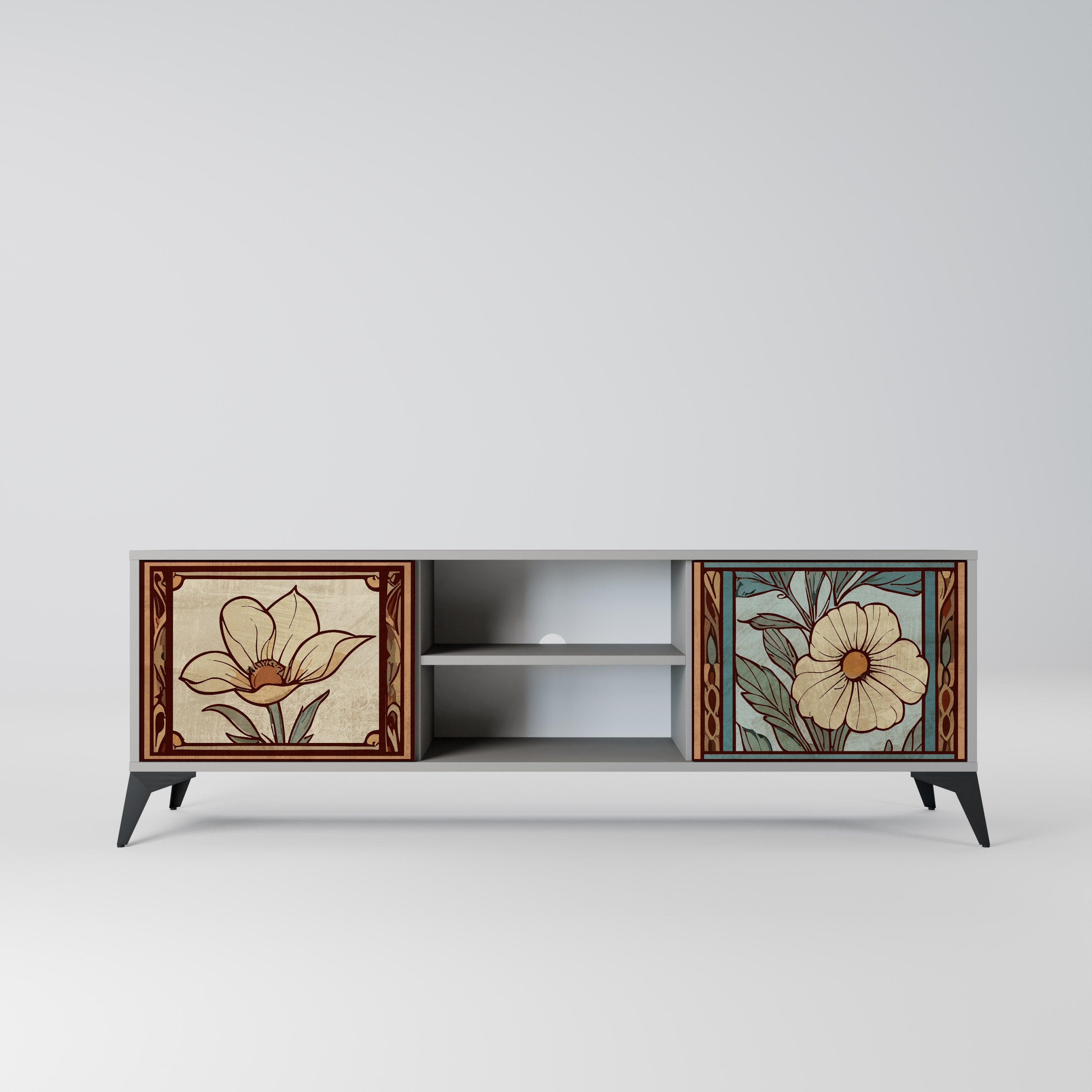 TIMELESS FLORA Móvel de TV com 2 Portas em Acabamento Cinzento