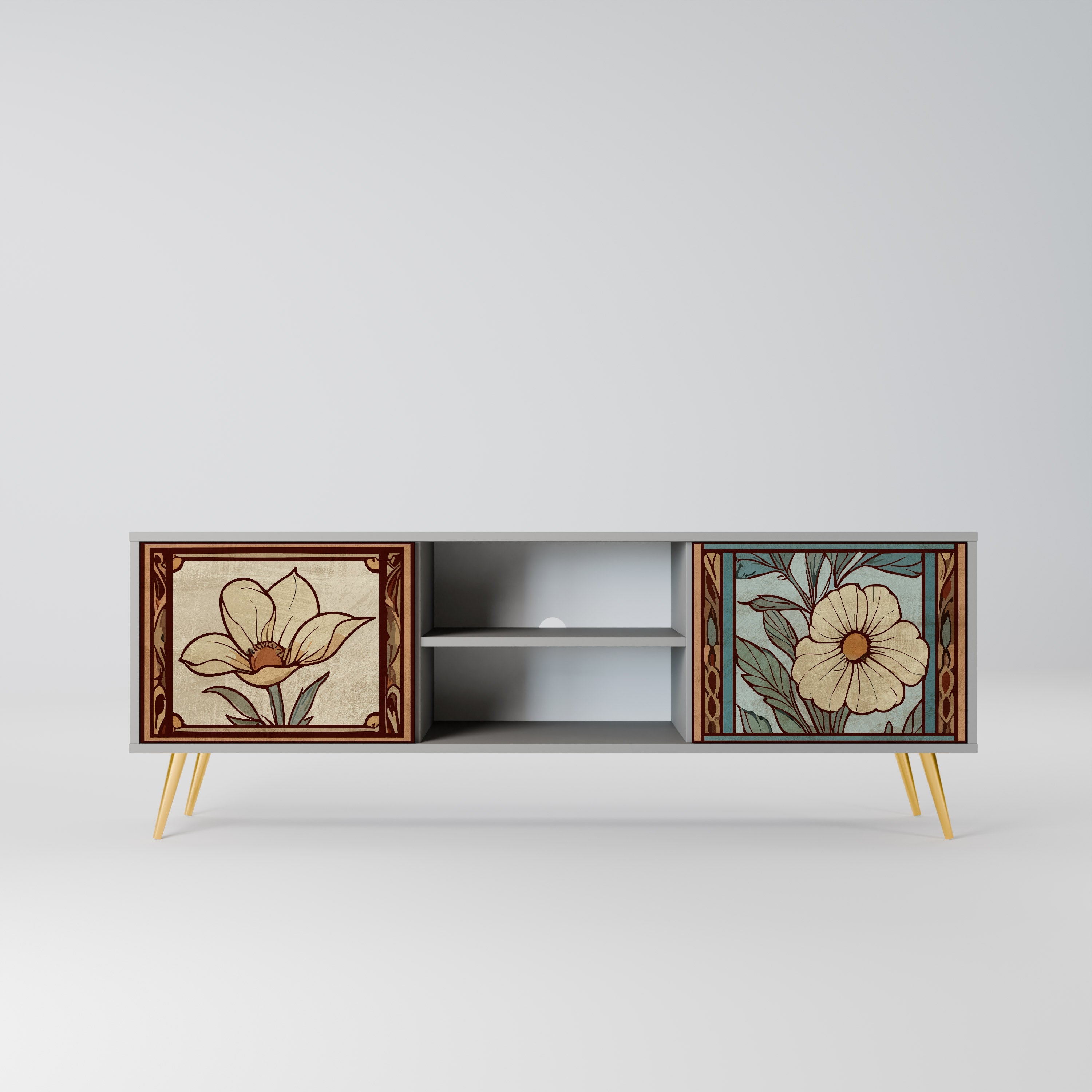 TIMELESS FLORA Móvel de TV com 2 Portas em Acabamento Cinzento