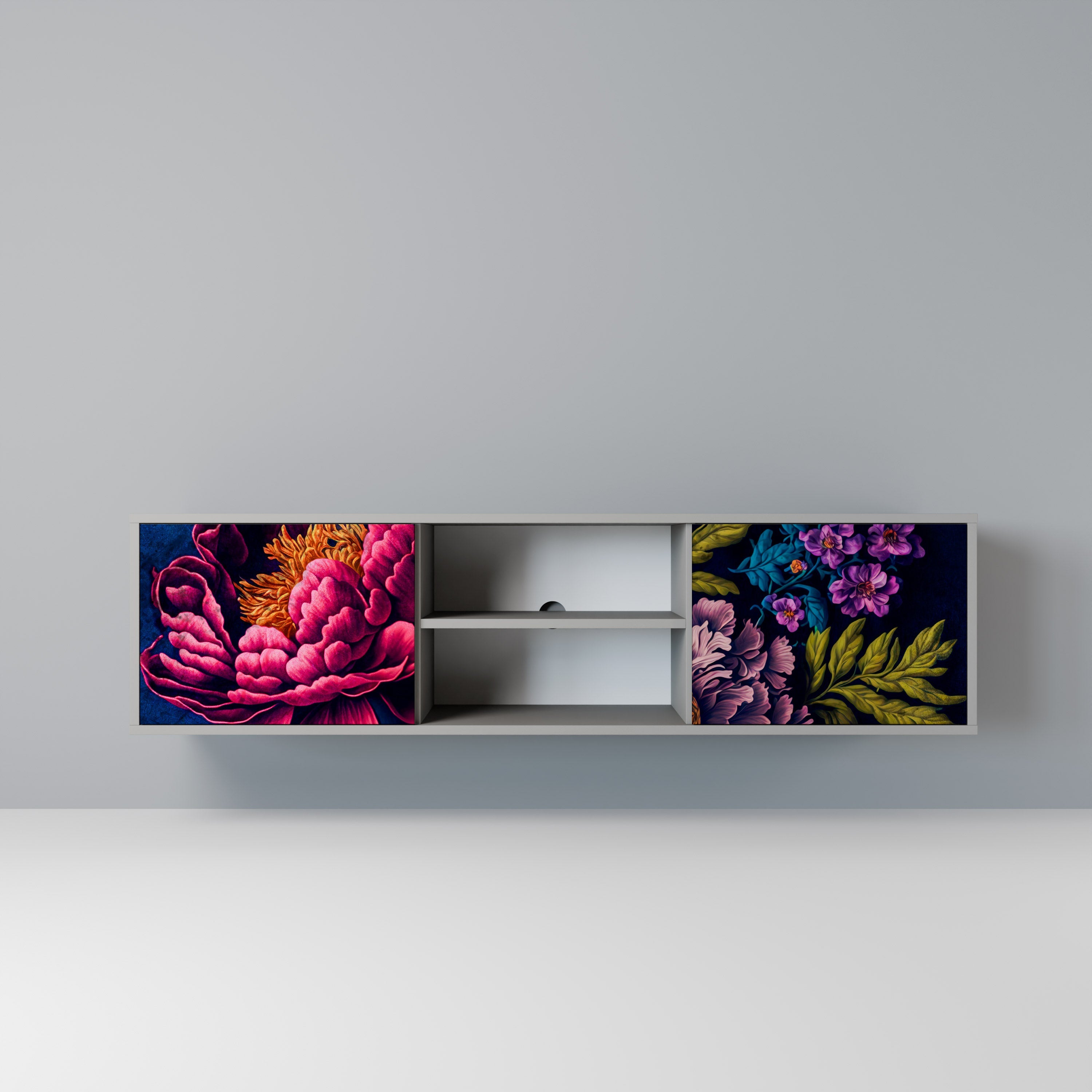 BLOOMING ELEGANCE Móvel de TV com 2 Portas em Acabamento Cinzento