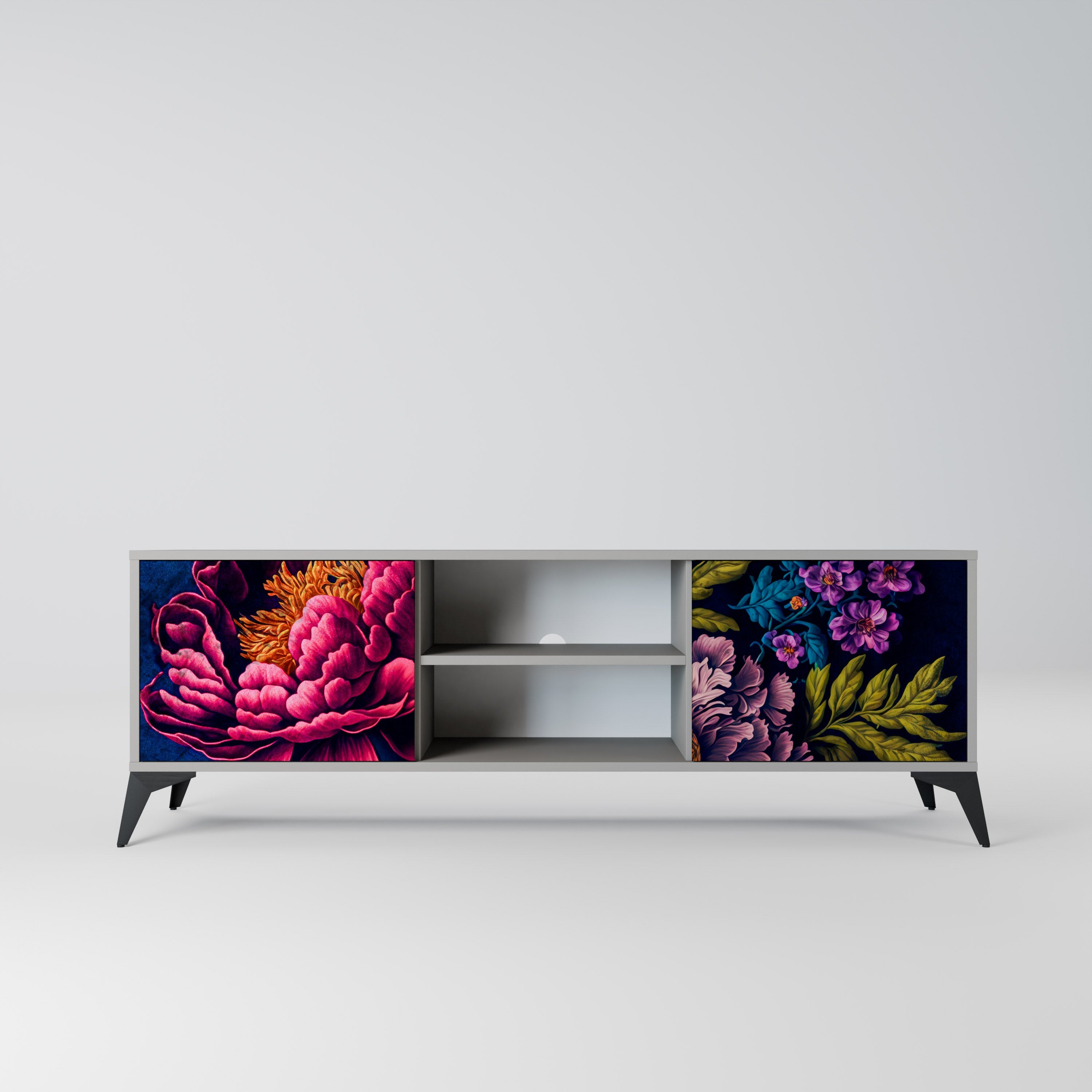 BLOOMING ELEGANCE Móvel de TV com 2 Portas em Acabamento Cinzento