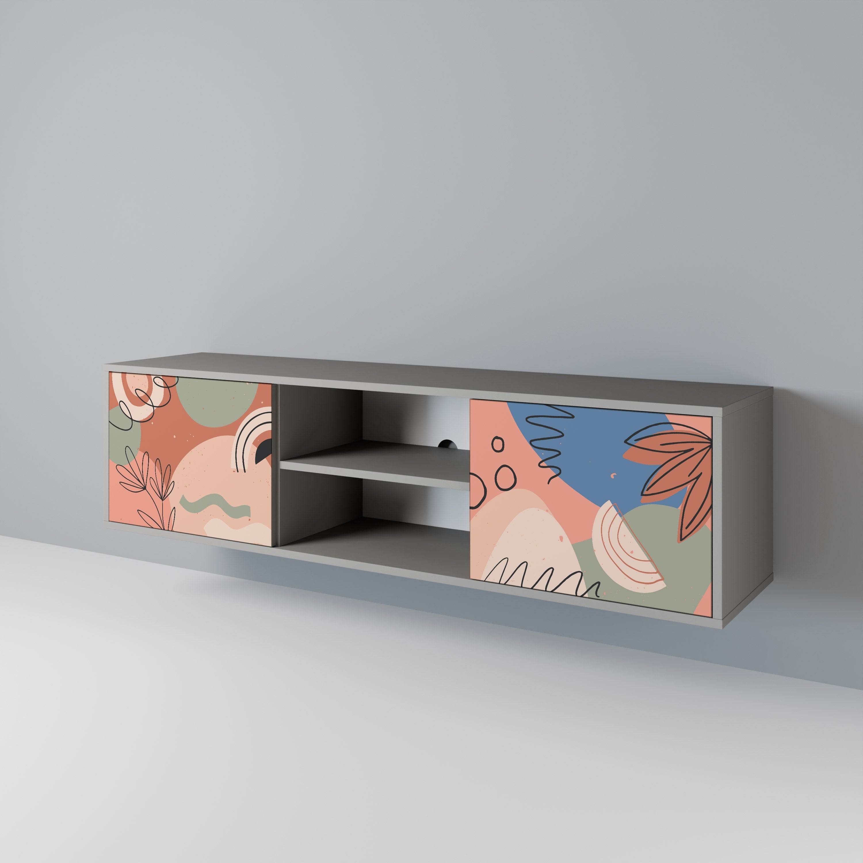 PASTEL DESTINY 2-Door TV Stand in Grey Finish