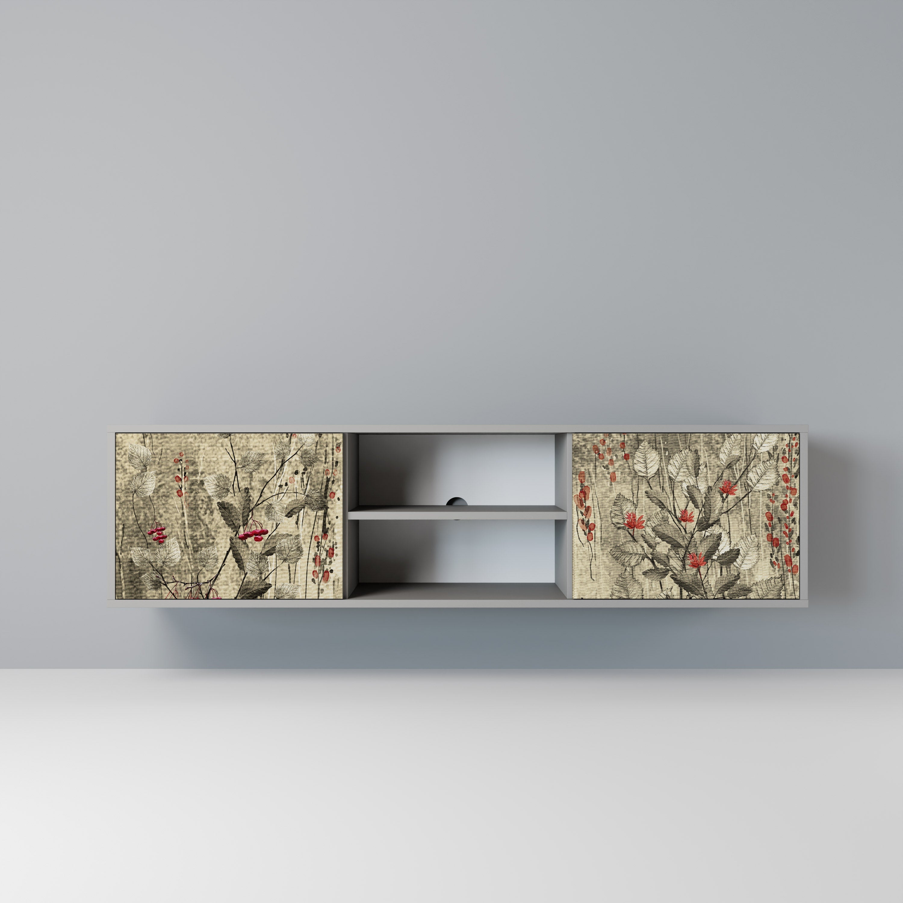 HERBAL GRACE Móvel de TV com 2 Portas em Acabamento Cinzento