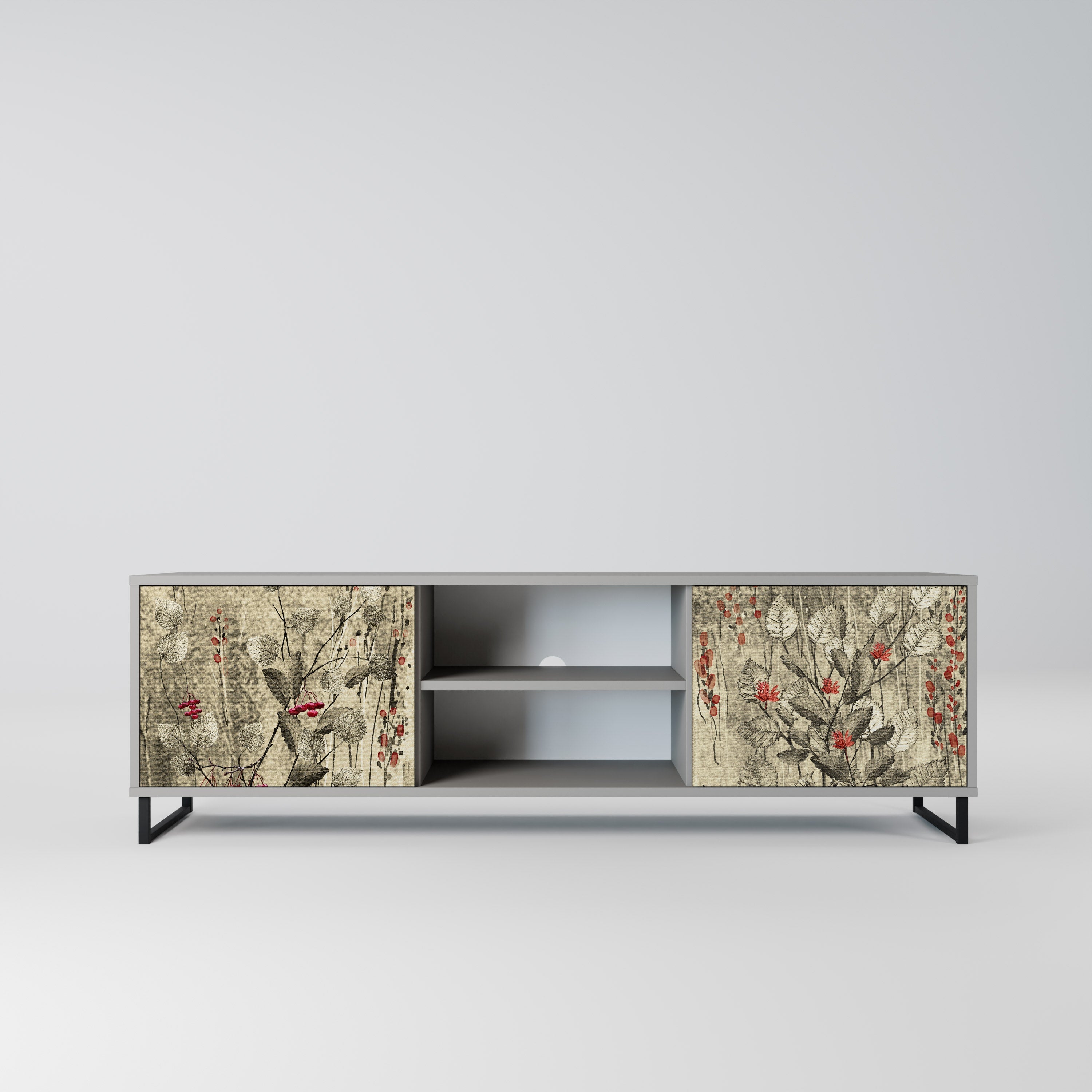 HERBAL GRACE Móvel de TV com 2 Portas em Acabamento Cinzento