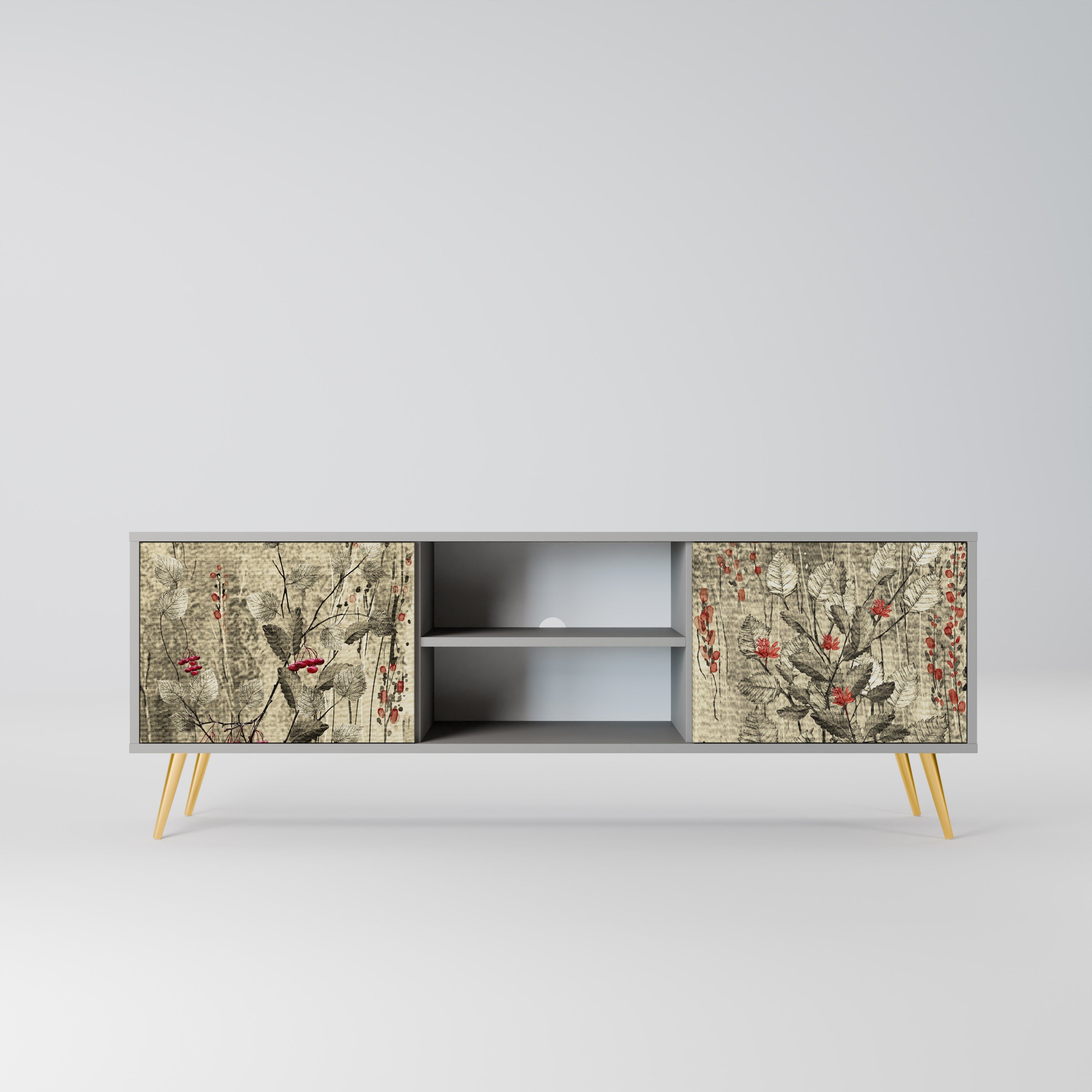 HERBAL GRACE Móvel de TV com 2 Portas em Acabamento Cinzento