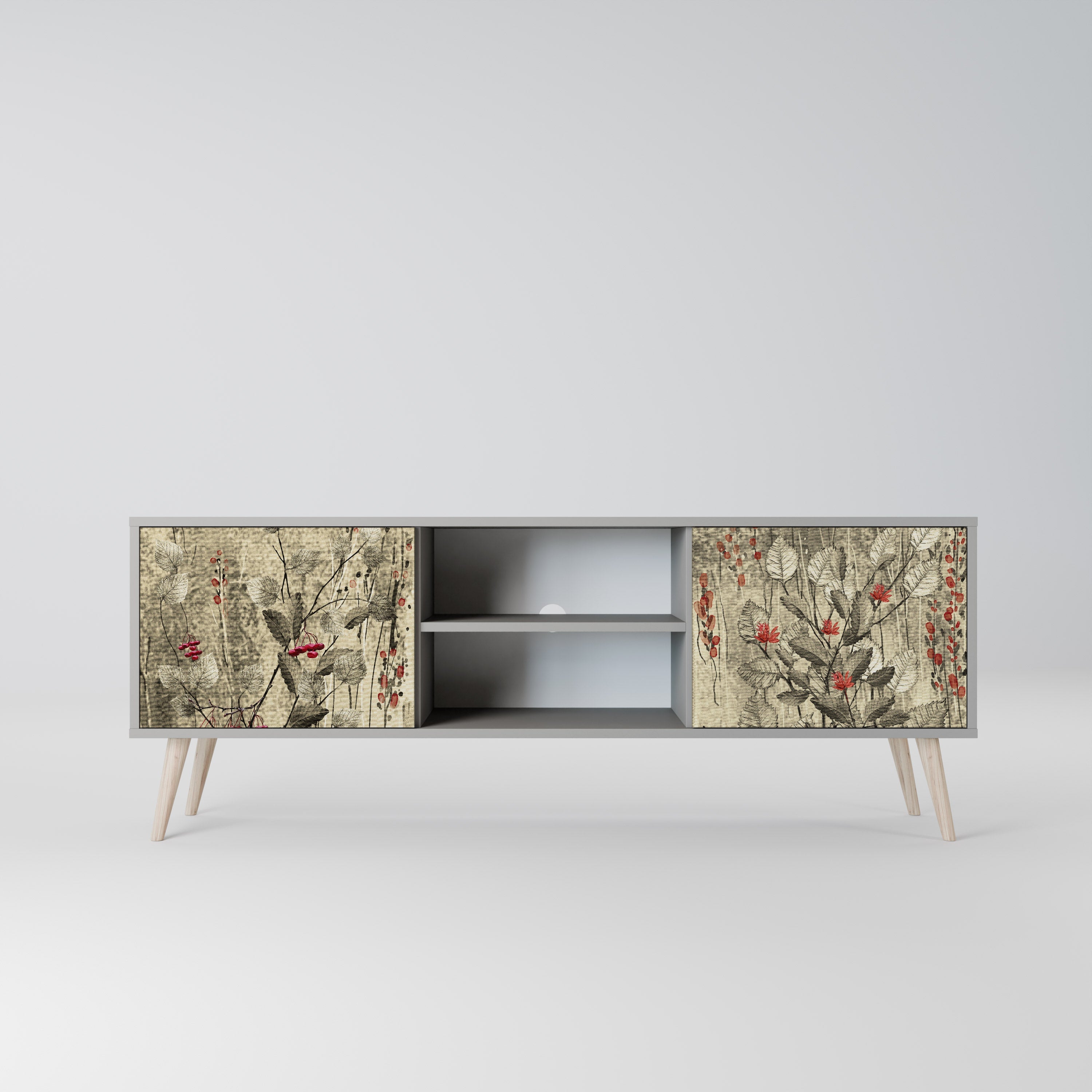 HERBAL GRACE Móvel de TV com 2 Portas em Acabamento Cinzento