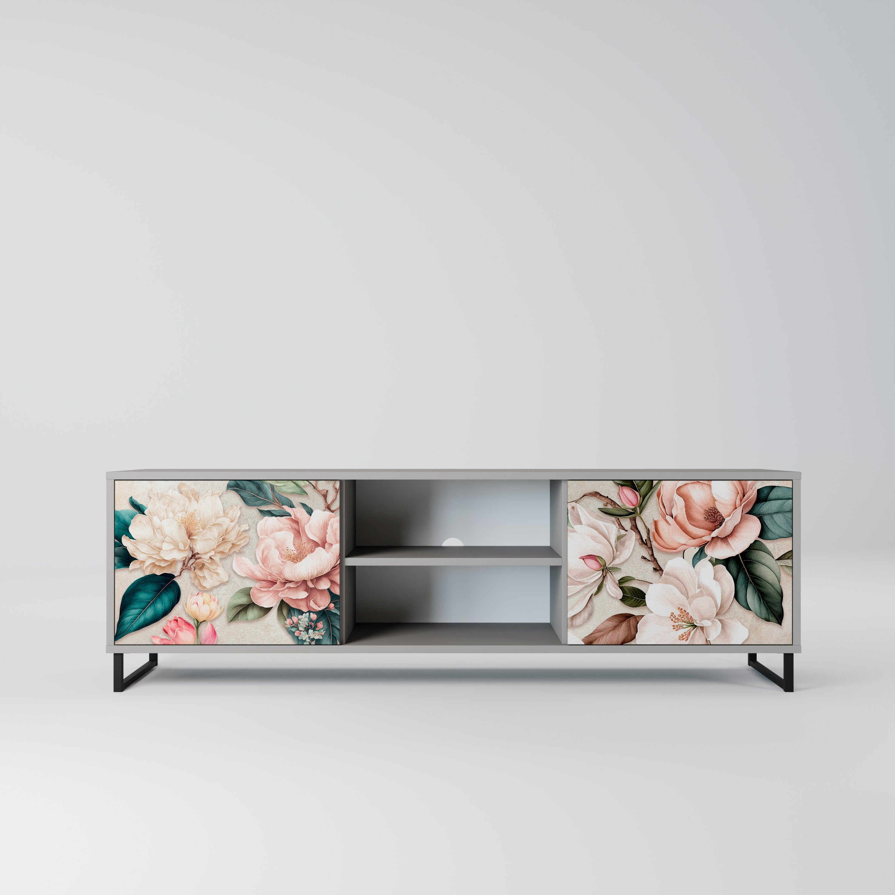 FLORAL GRACE Móvel de TV com 2 Portas em Acabamento Cinzento