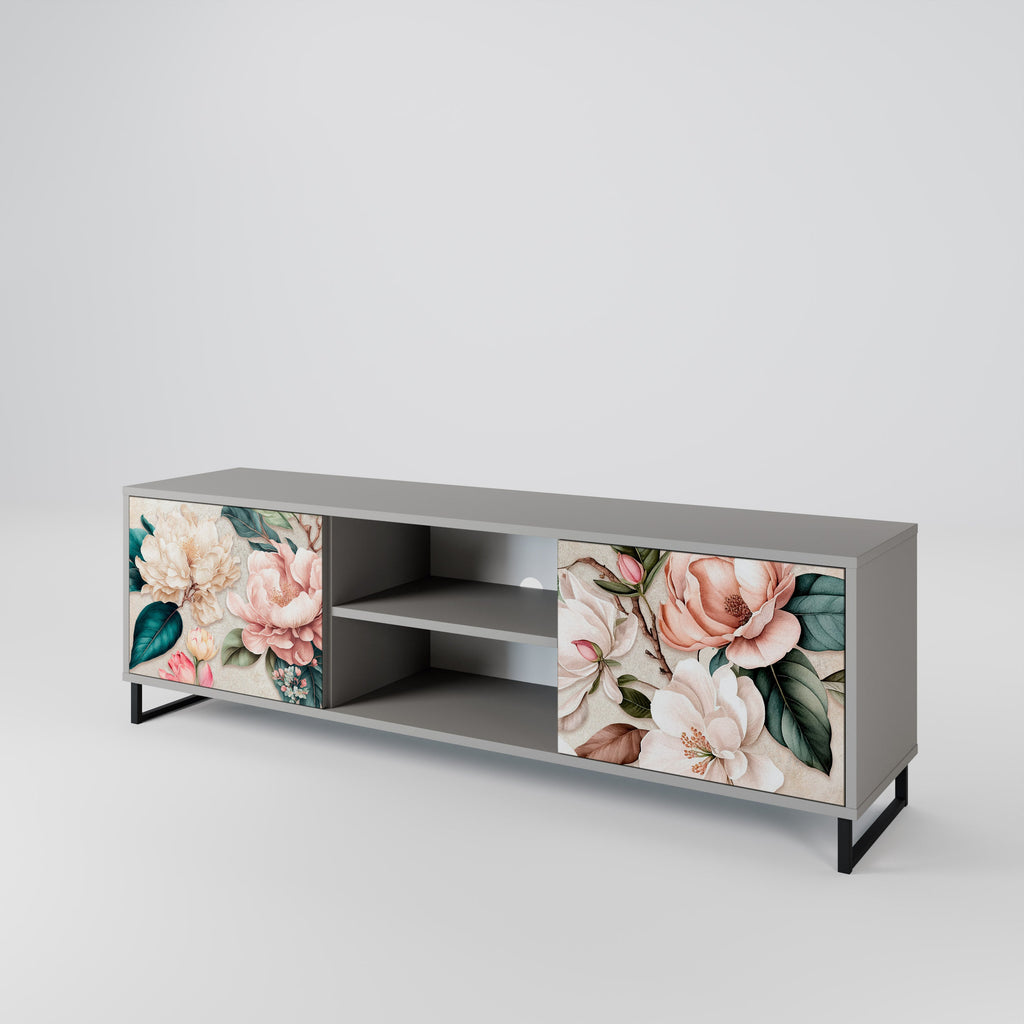 FLORAL GRACE Móvel de TV com 2 Portas em Acabamento Cinzento