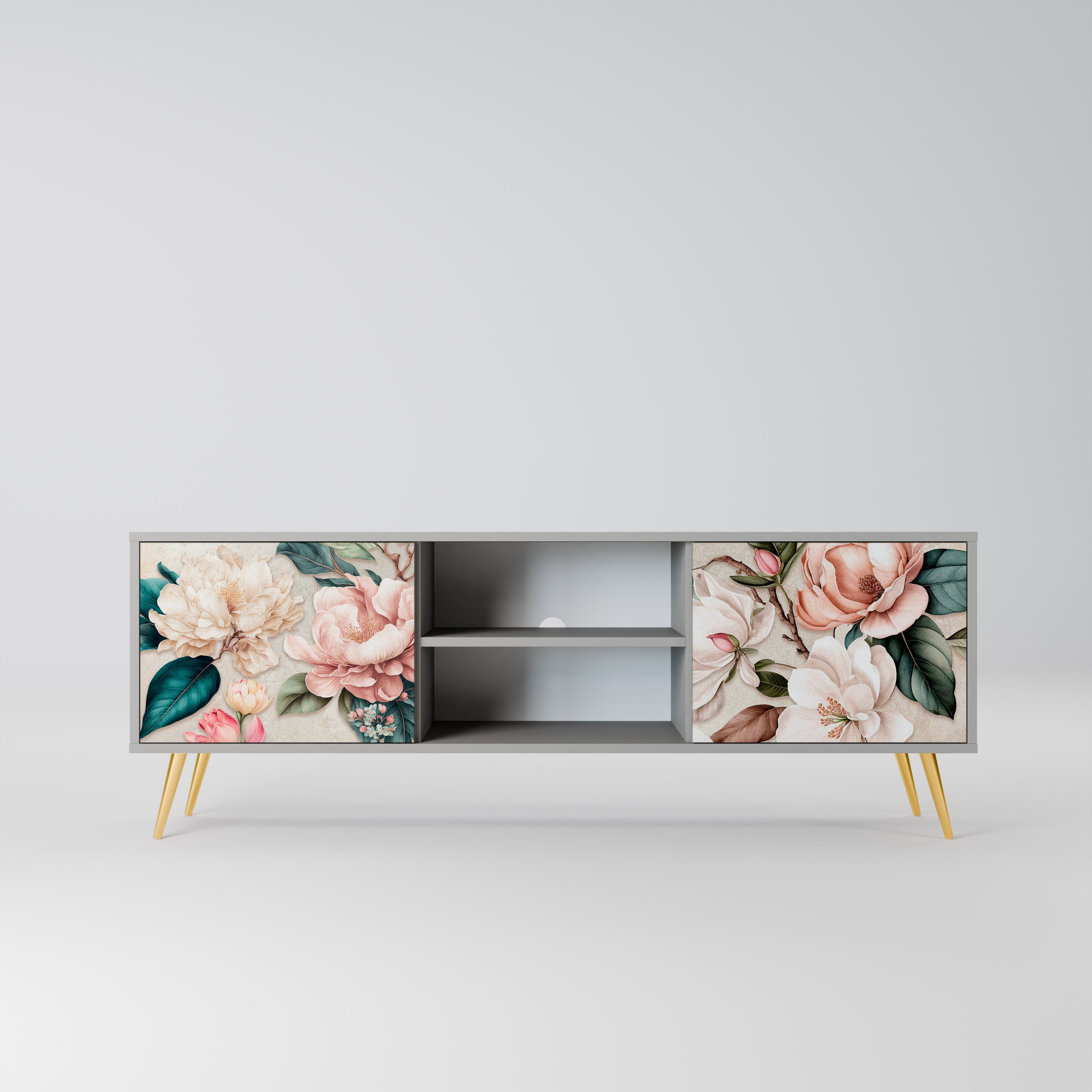 FLORAL GRACE Móvel de TV com 2 Portas em Acabamento Cinzento