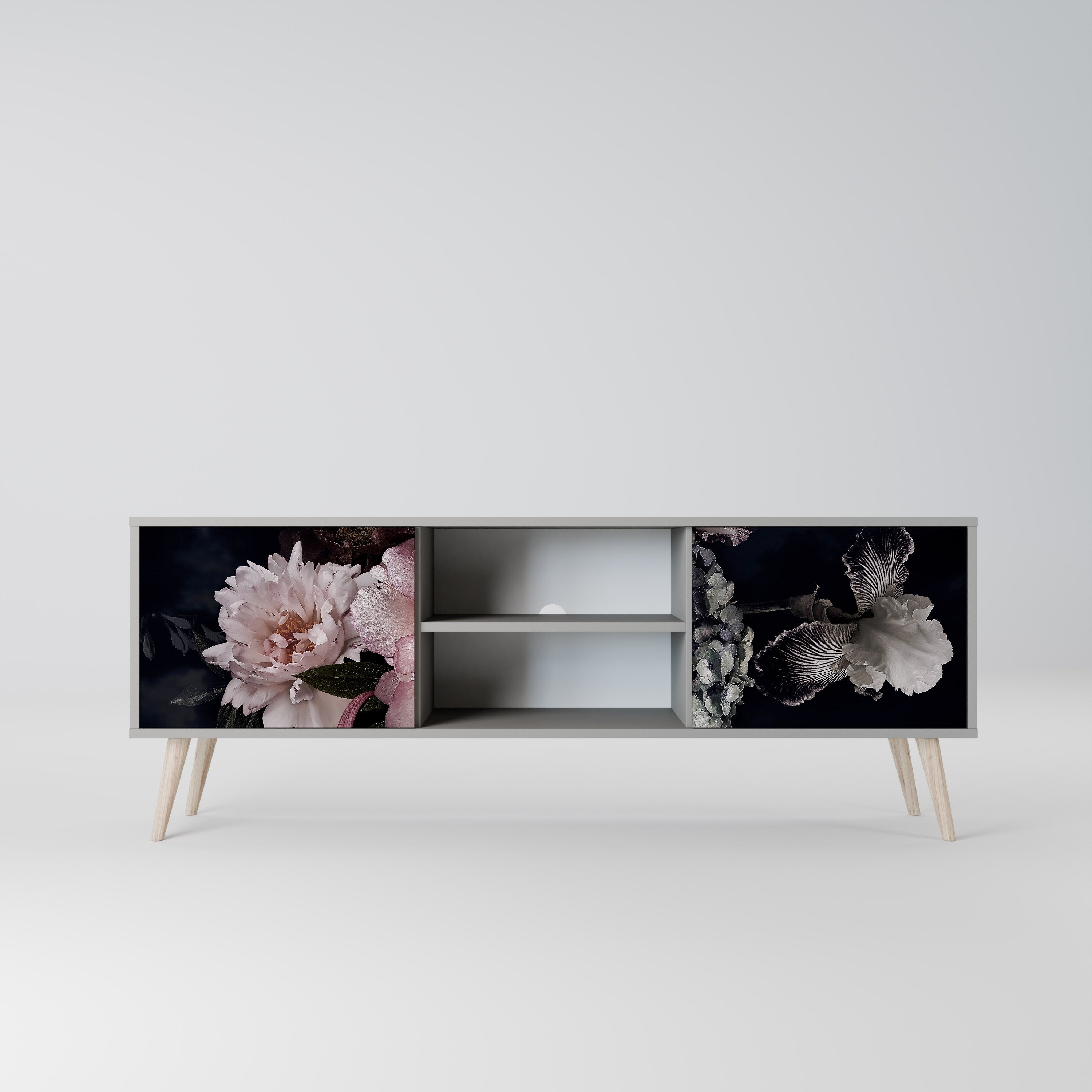 PURE BLOSSOM Móvel de TV com 2 Portas em Acabamento Cinzento