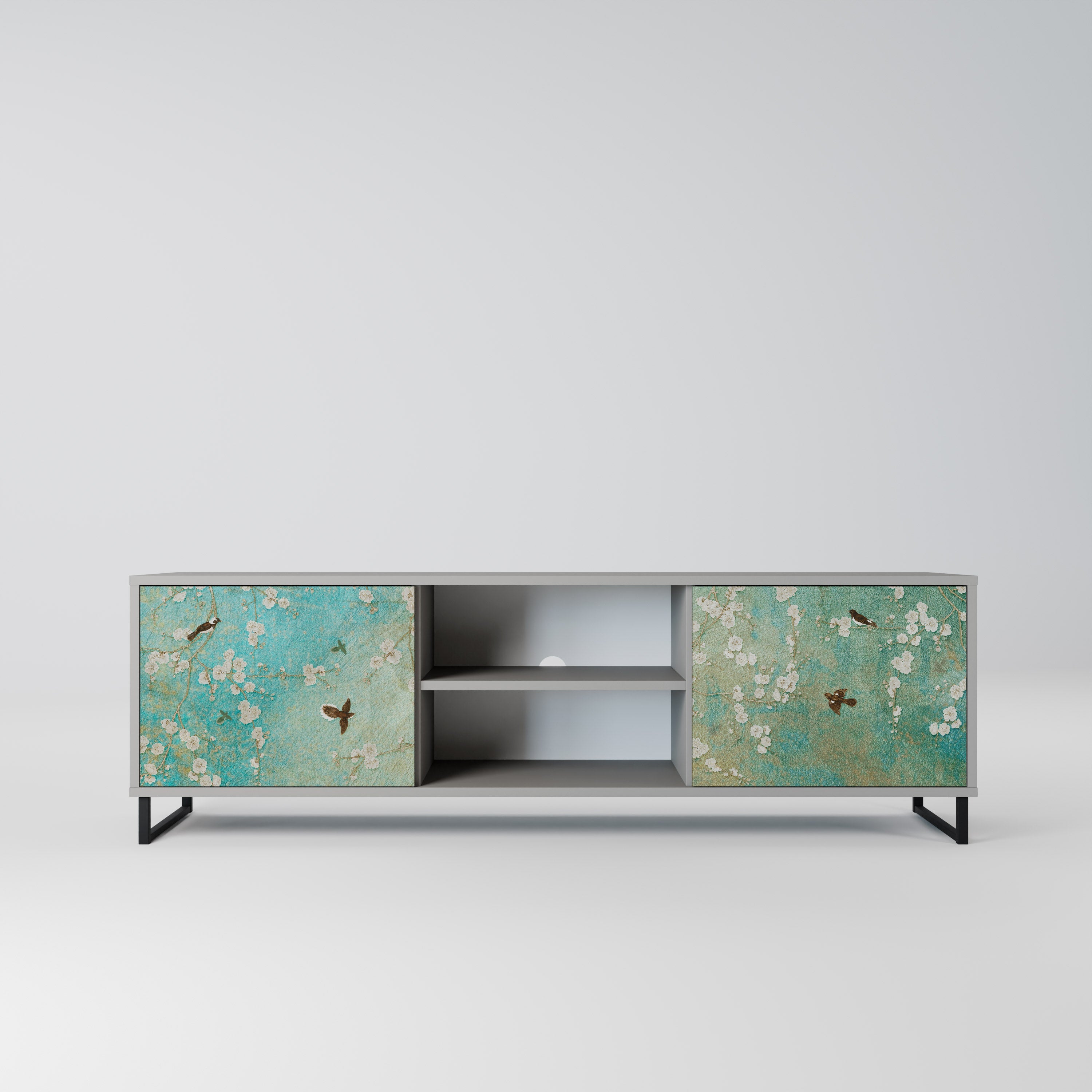 BLOOMING CHARM Móvel de TV com 2 Portas em Acabamento Cinzento