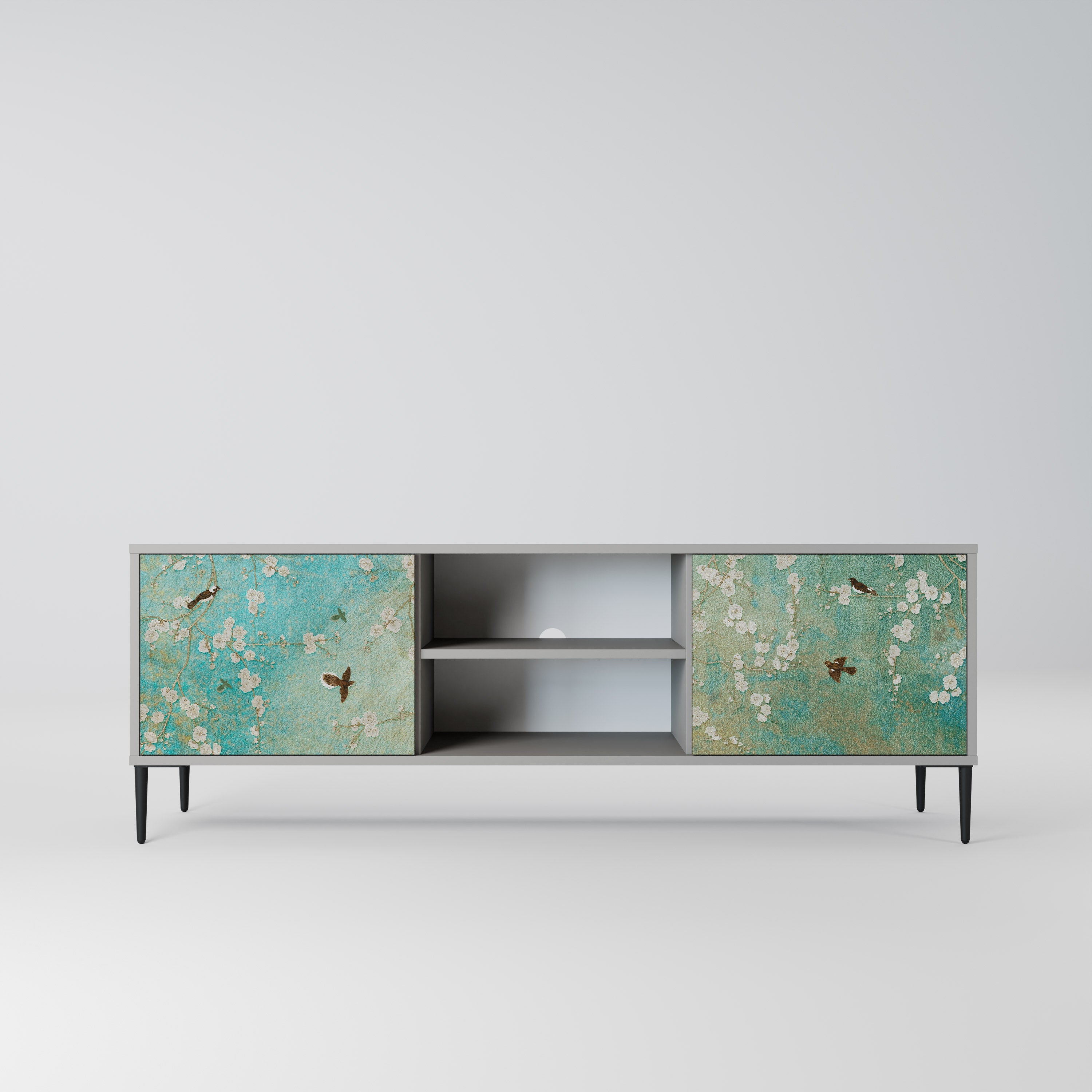 BLOOMING CHARM Móvel de TV com 2 Portas em Acabamento Cinzento