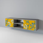 YELLOW CHINOISERIE 2-Door TV Stand in Grey Finish