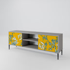 YELLOW CHINOISERIE 2-Door TV Stand in Grey Finish