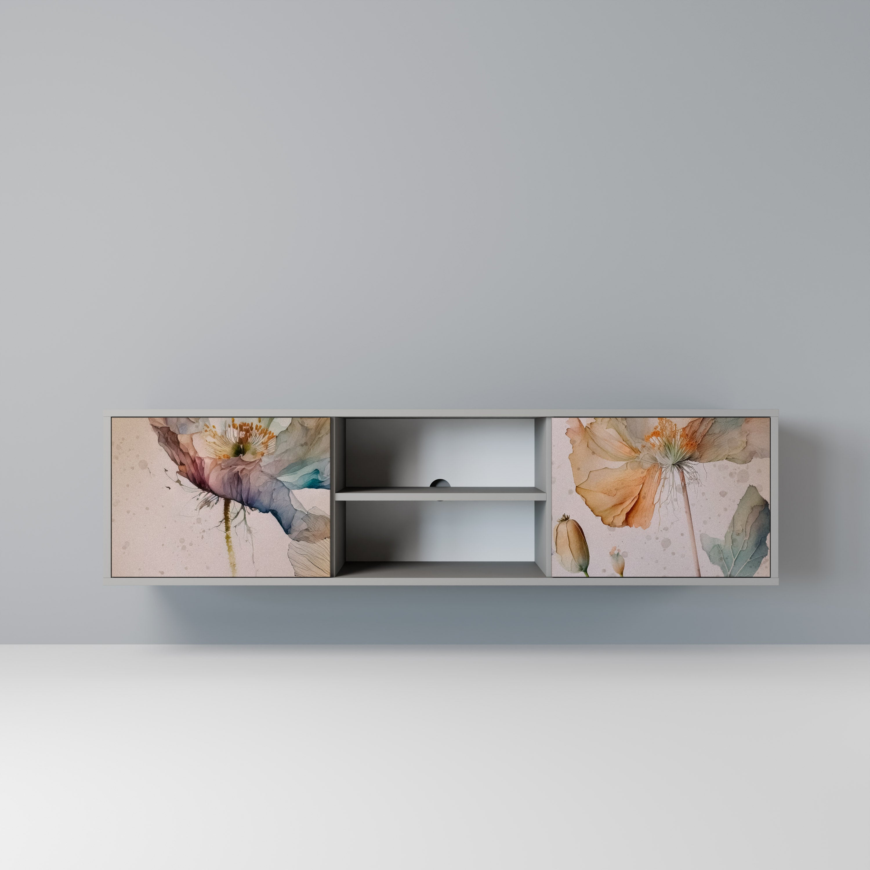 SOFTEN POPPY Móvel de TV com 2 Portas em Acabamento Cinzento