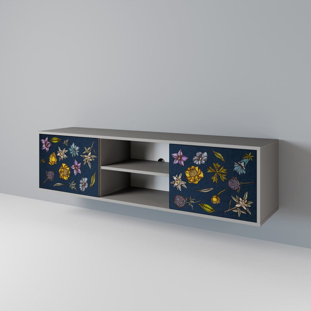 FLOWERS ON NAVY BLUE Móvel de TV com 2 Portas em Acabamento Cinzento