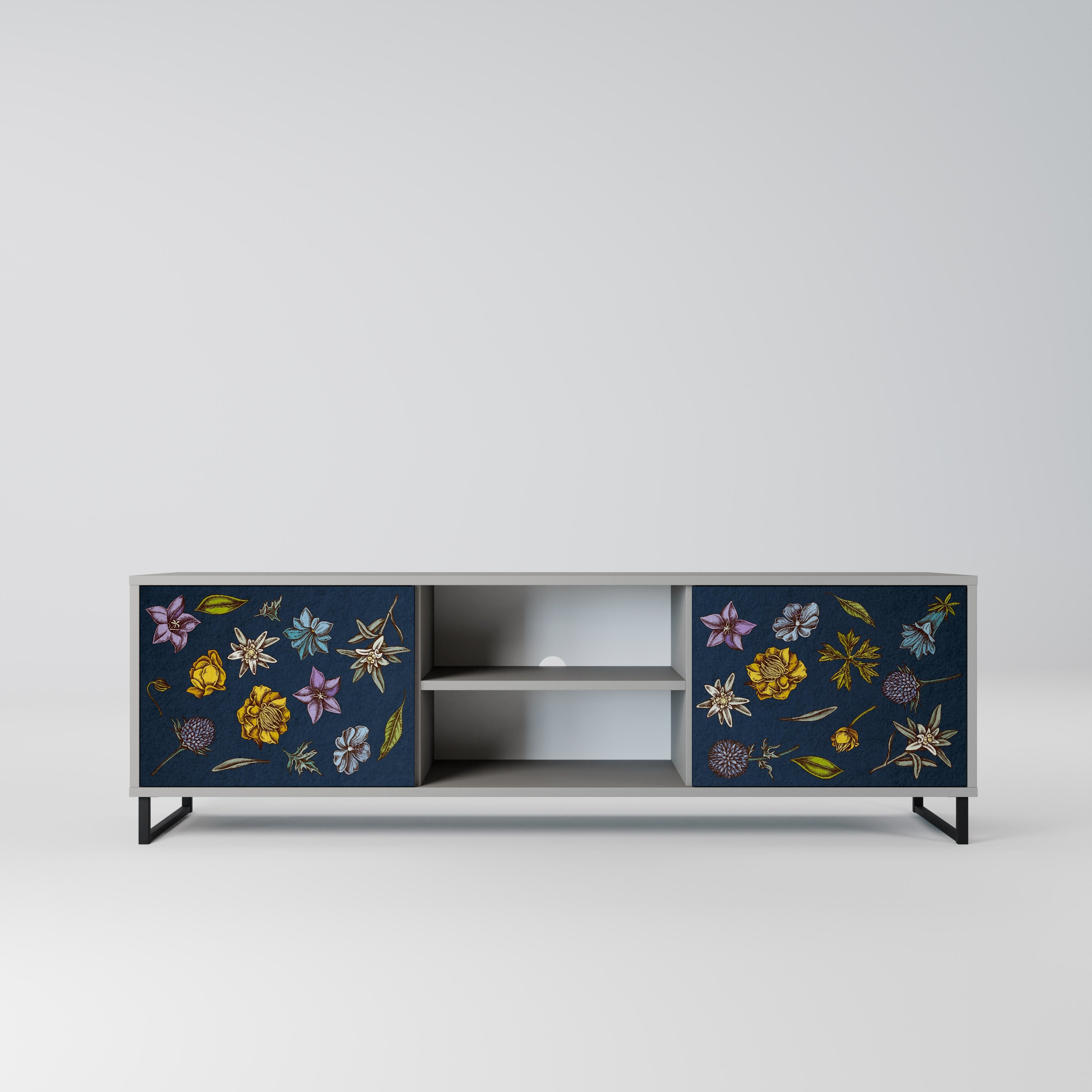 FLOWERS ON NAVY BLUE Móvel de TV com 2 Portas em Acabamento Cinzento