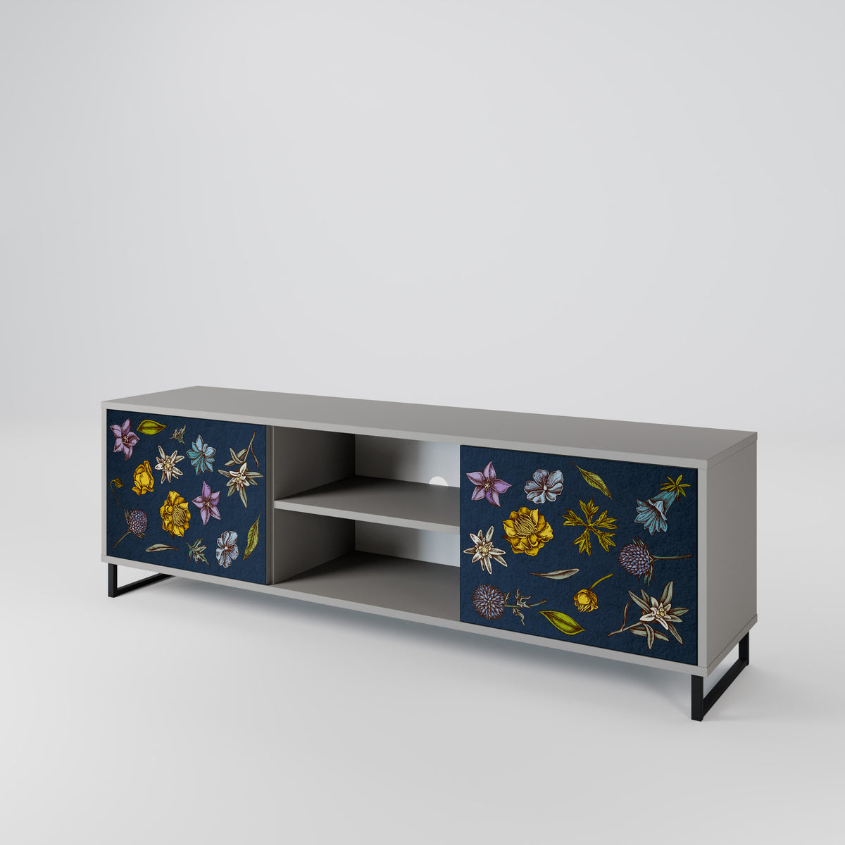 FLOWERS ON NAVY BLUE Móvel de TV de 2 Portas