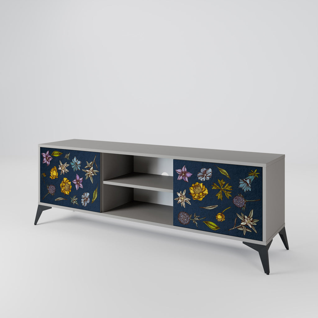 FLOWERS ON NAVY BLUE Móvel de TV com 2 Portas em Acabamento Cinzento