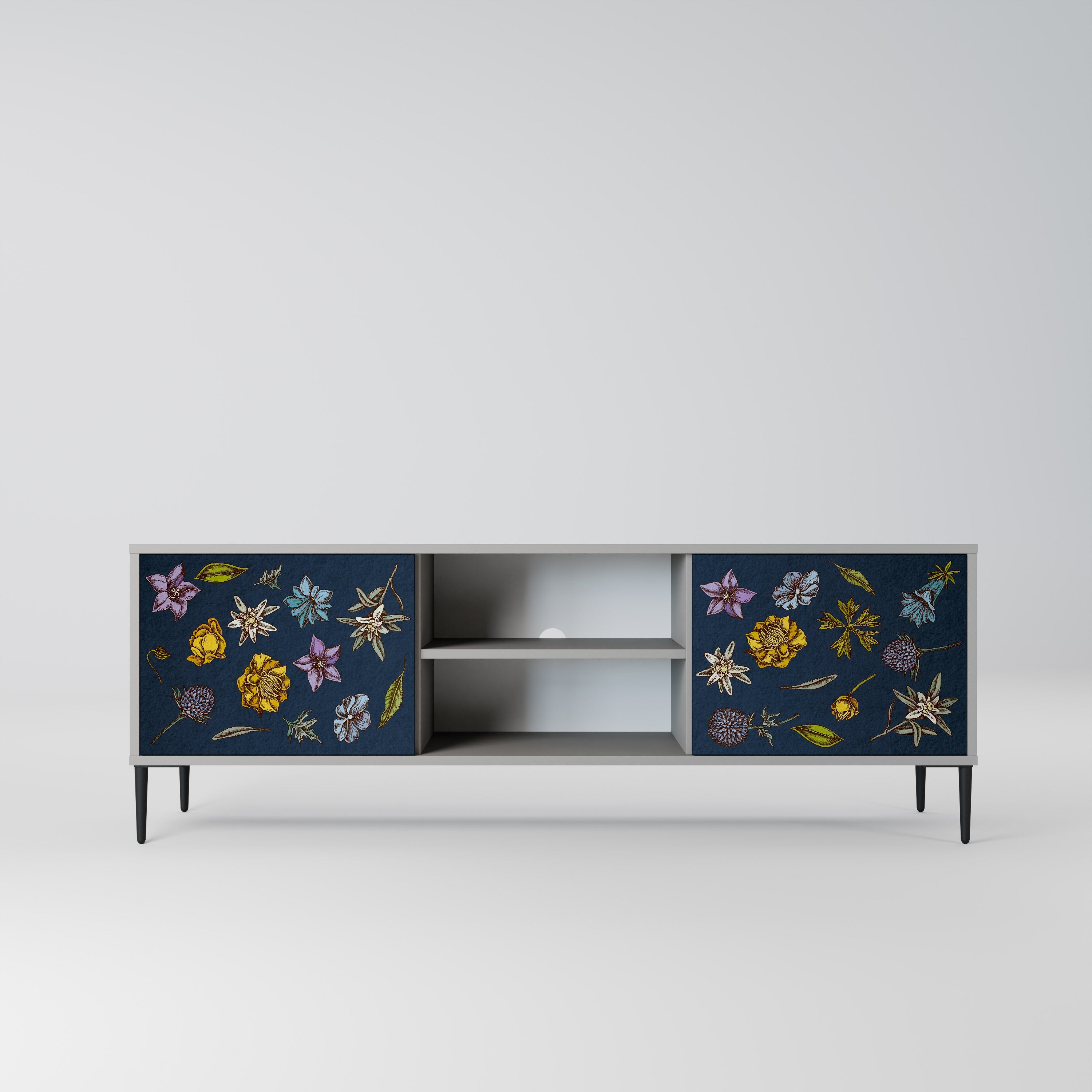 FLOWERS ON NAVY BLUE Móvel de TV com 2 Portas em Acabamento Cinzento