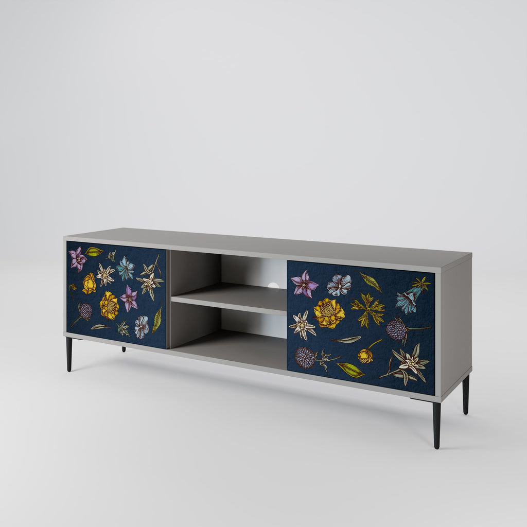 FLOWERS ON NAVY BLUE Móvel de TV com 2 Portas em Acabamento Cinzento