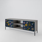 FLOWERS ON NAVY BLUE Móvel de TV com 2 Portas em Acabamento Cinzento