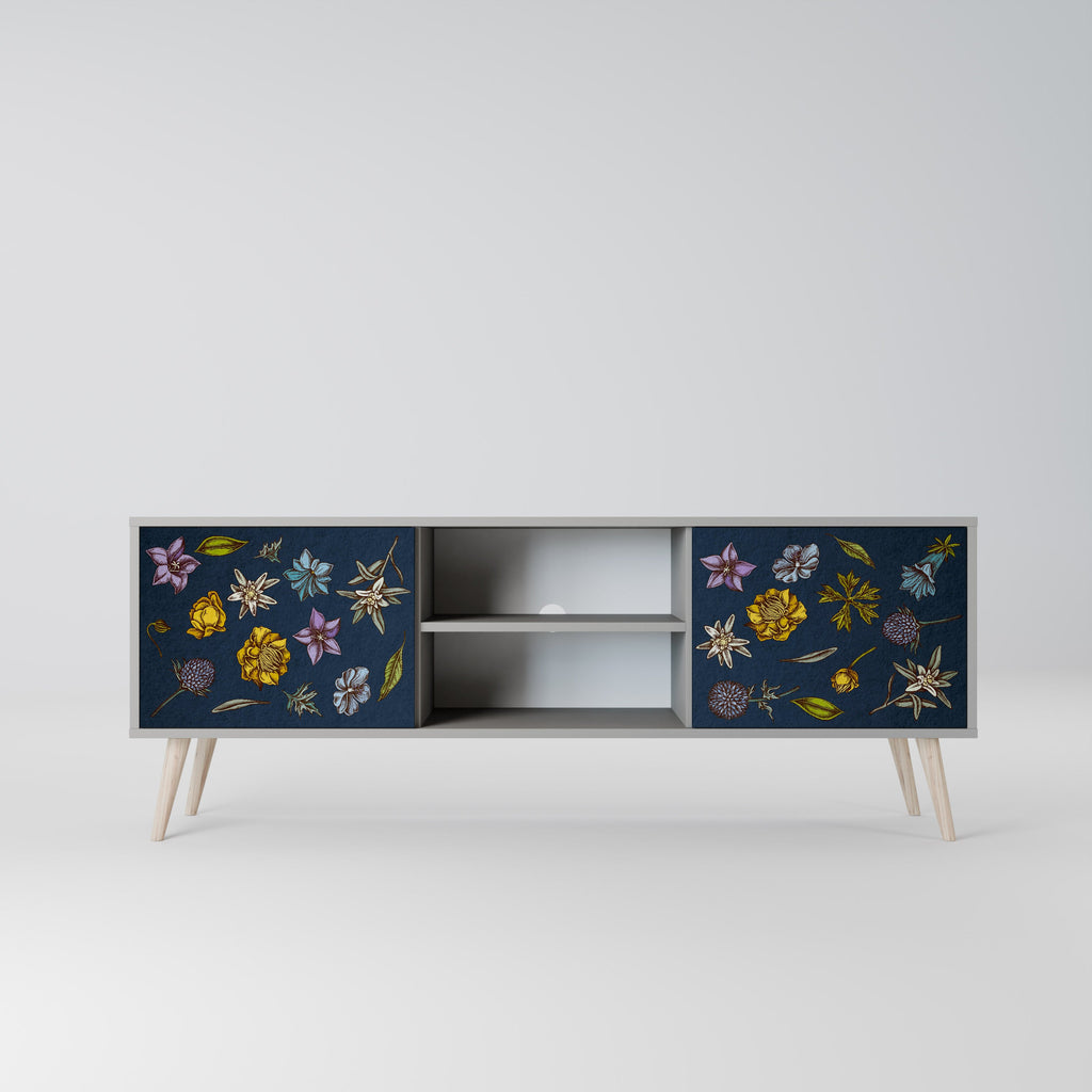 FLOWERS ON NAVY BLUE Móvel de TV com 2 Portas em Acabamento Cinzento