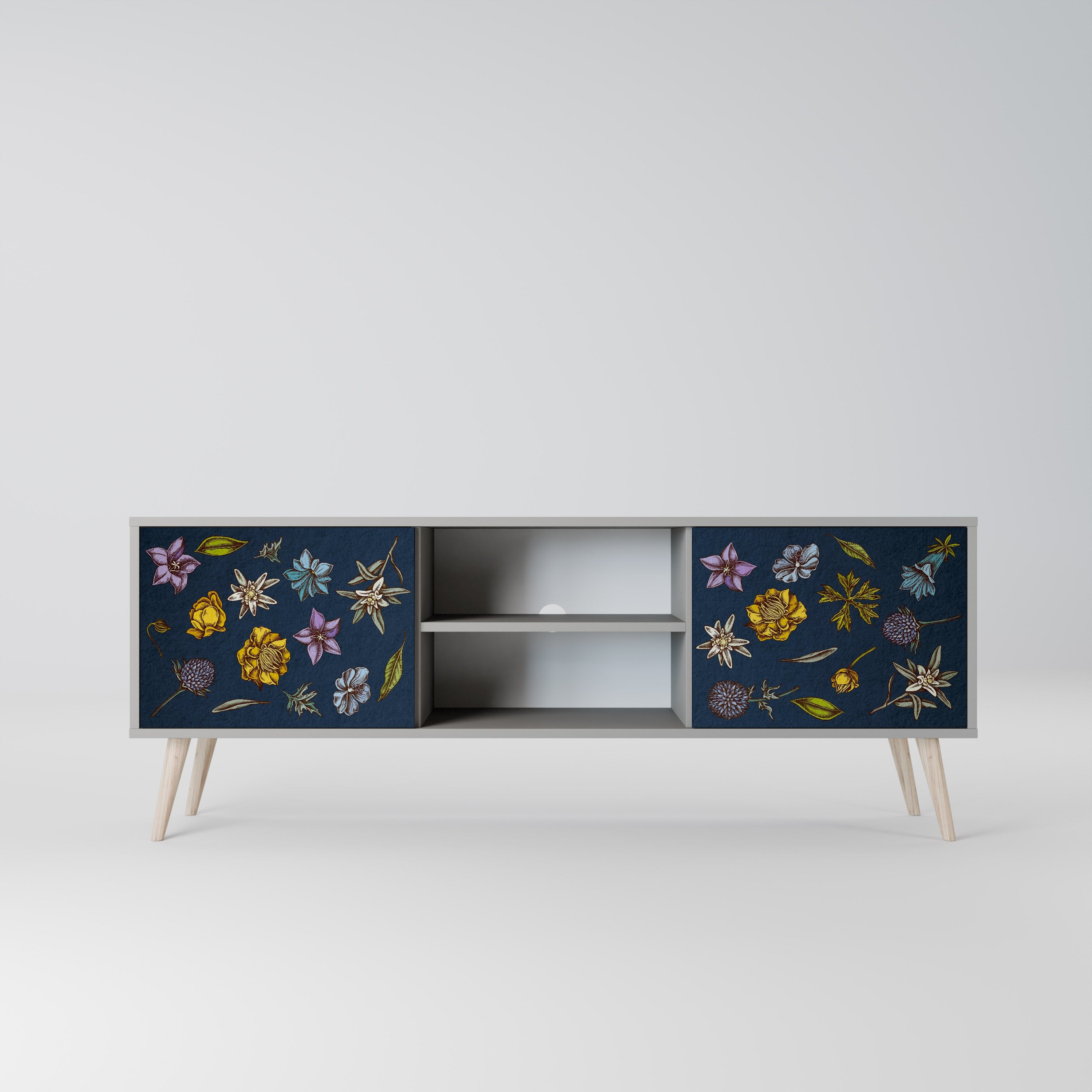 FLOWERS ON NAVY BLUE Móvel de TV com 2 Portas em Acabamento Cinzento