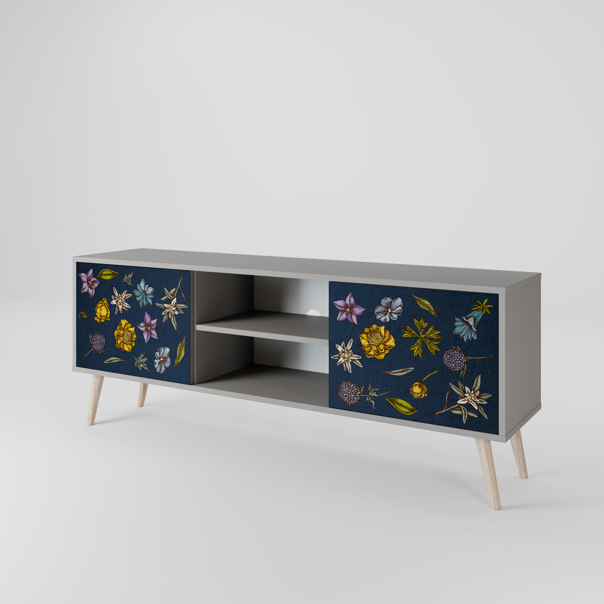 FLOWERS ON NAVY BLUE Móvel de TV de 2 Portas