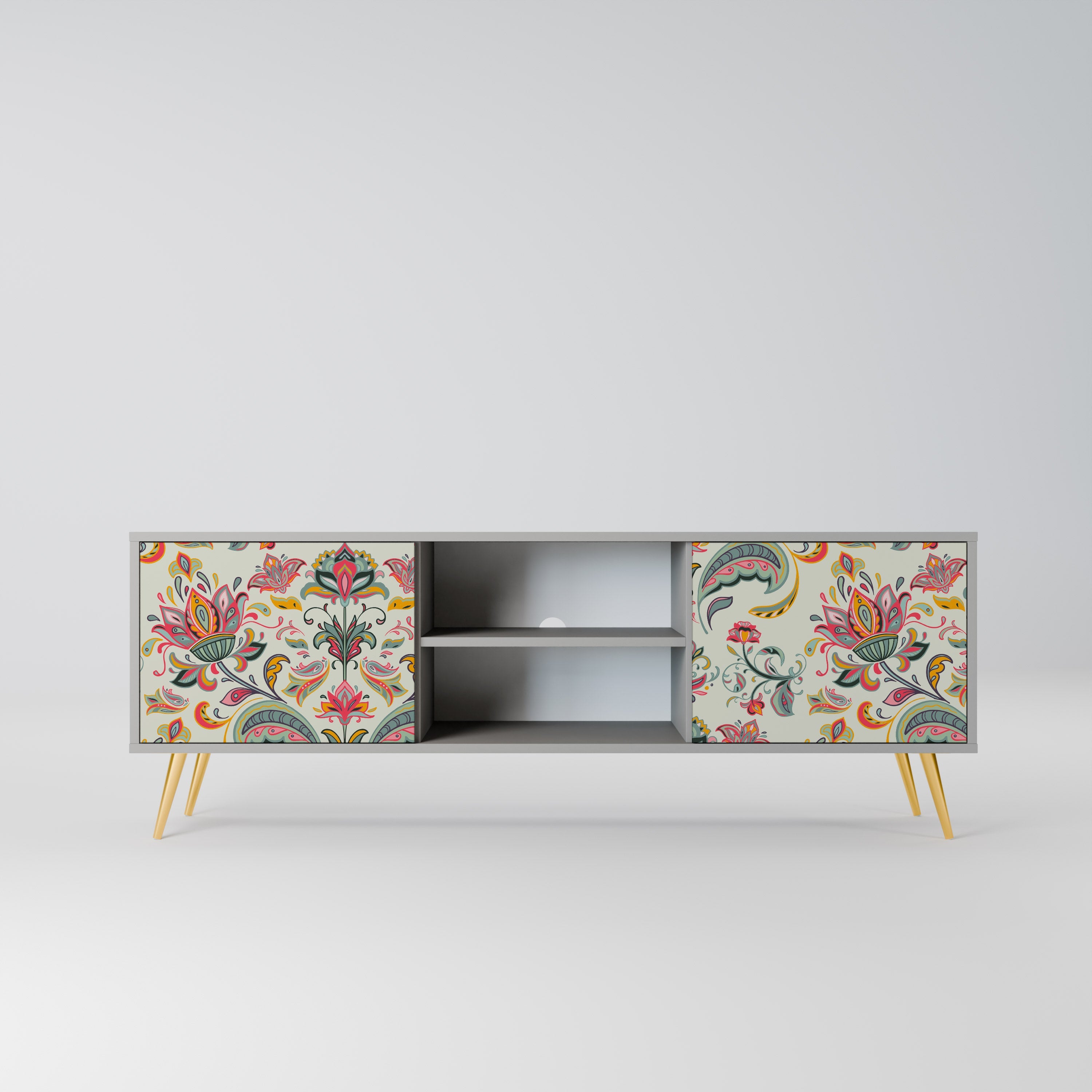 ORGANIC FOLKLORE Móvel de TV com 2 Portas em Acabamento Cinzento