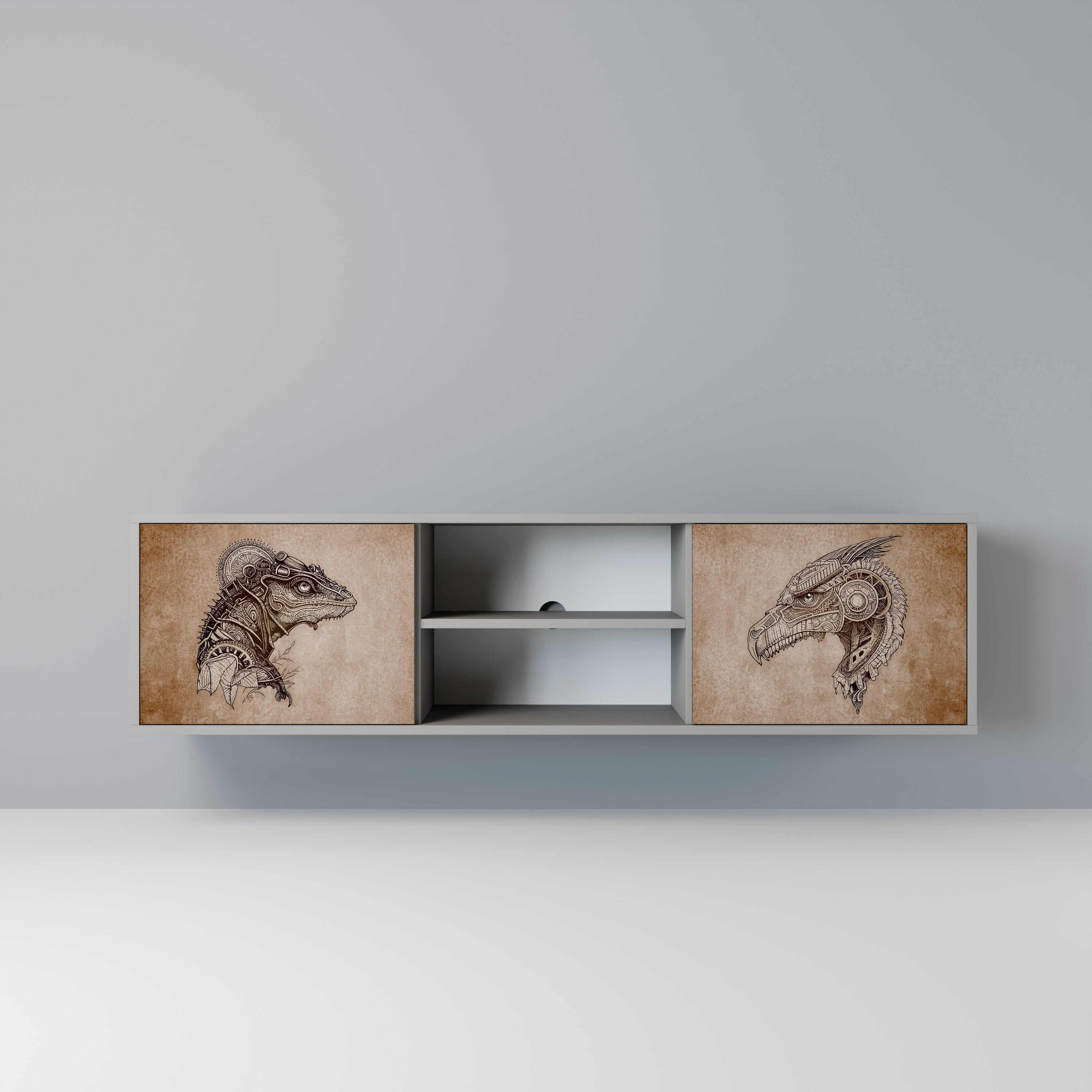 STEAMPUNK CLAN Móvel de TV com 2 Portas em Acabamento Cinzento