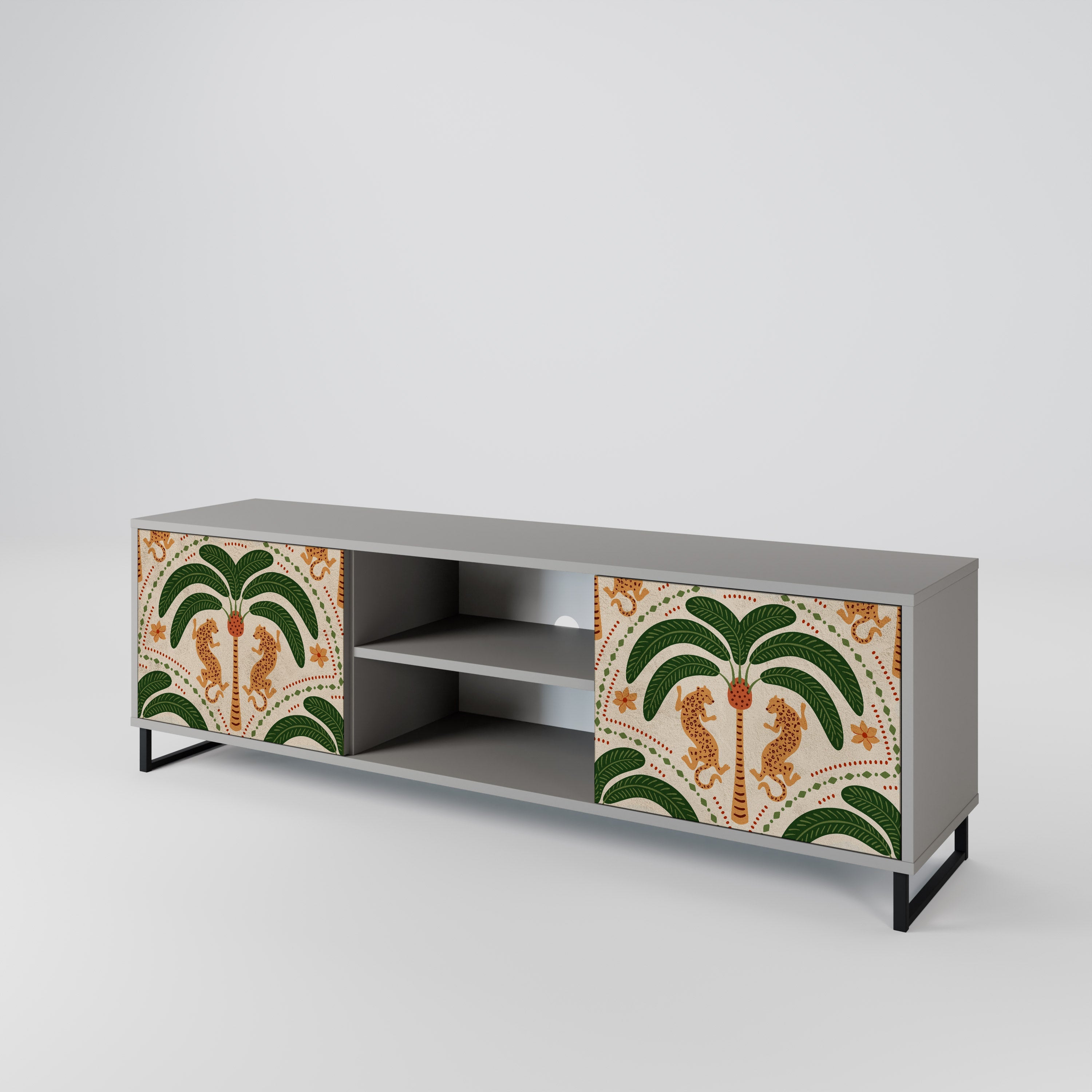 DANCING PREDATORS Móvel de TV com 2 Portas em Acabamento Cinzento