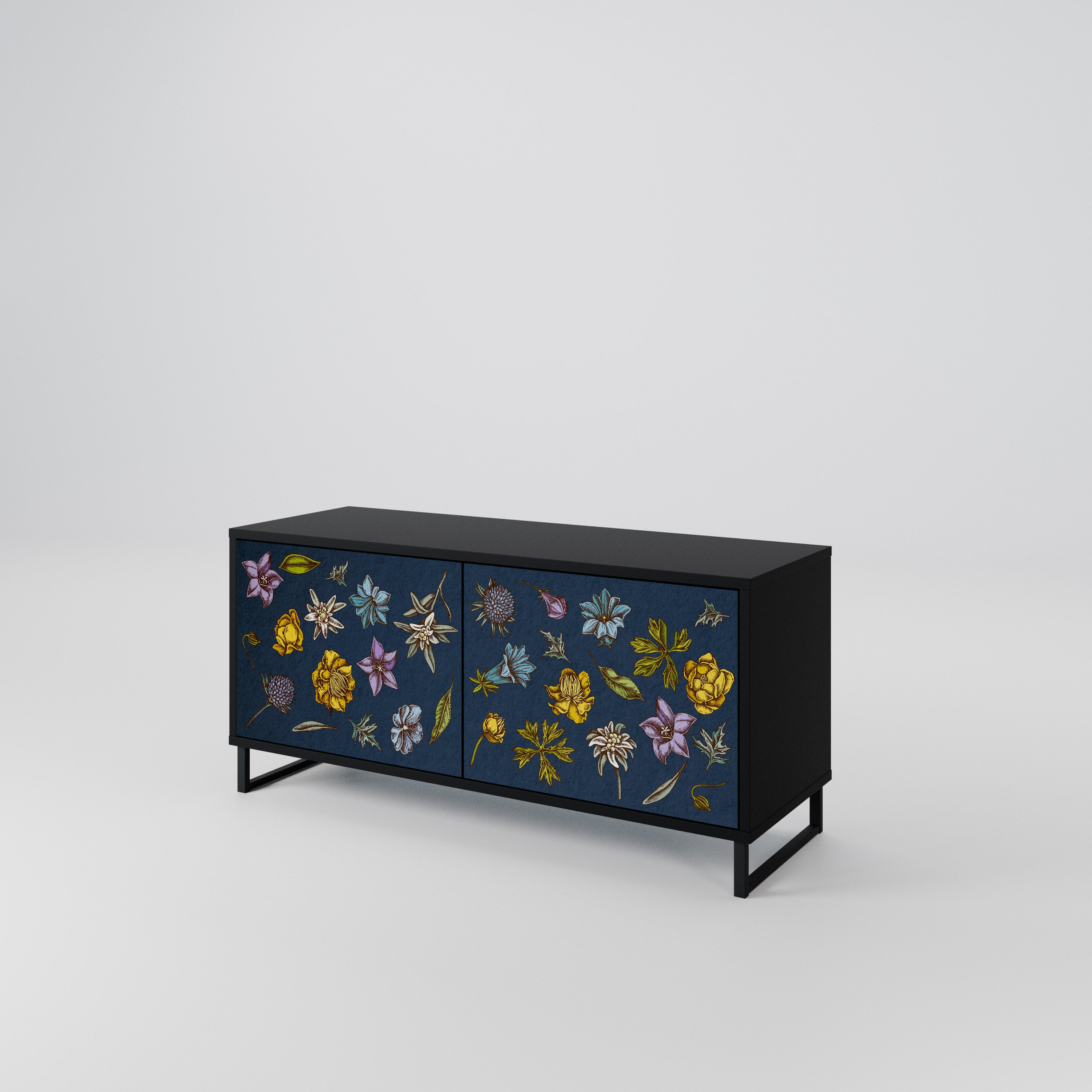 FLOWERS ON NAVY BLUE Móvel de TV Compacto de 2 Portas