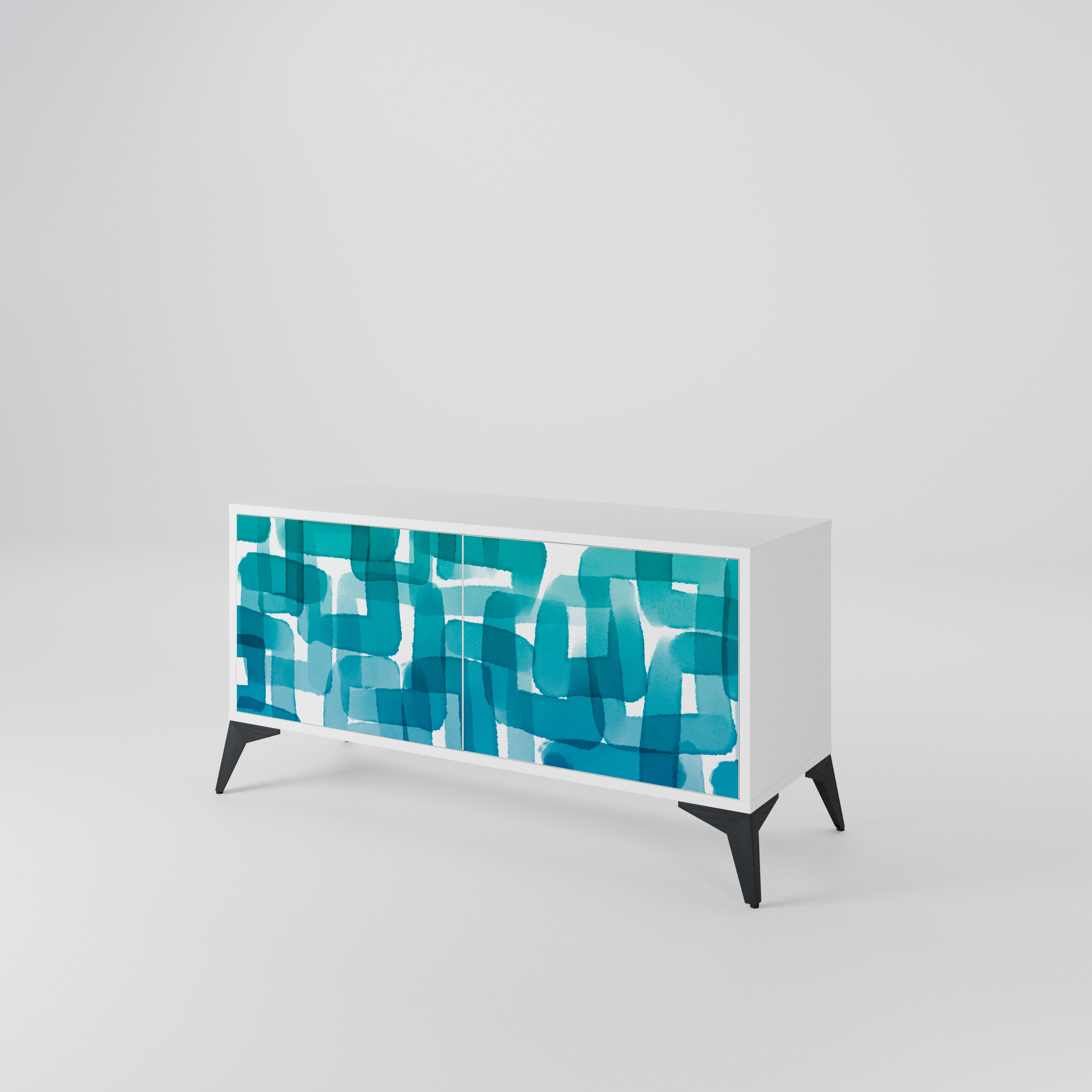 TURQUOISE RECTANGLES Compact 2-Door TV Cabinet