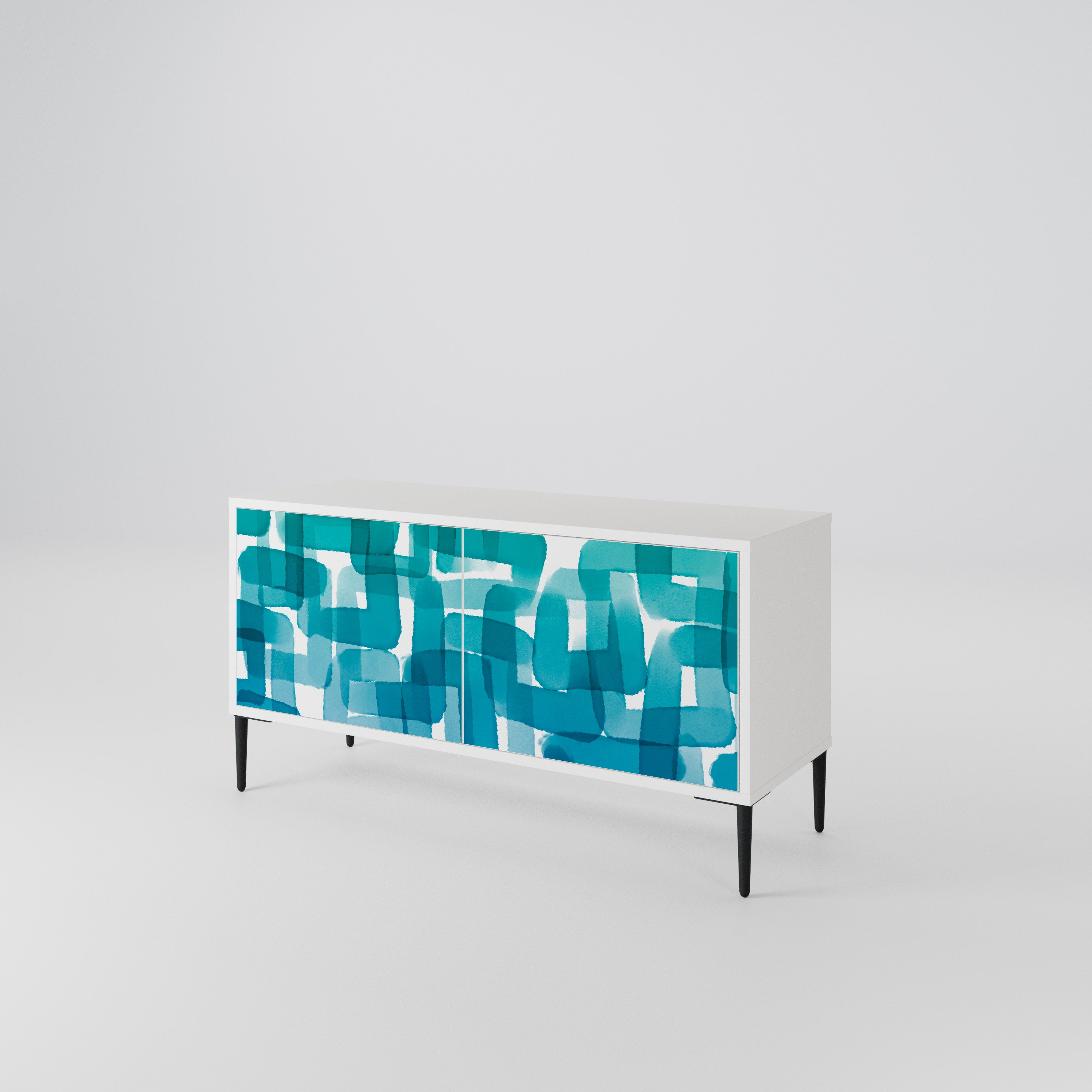 TURQUOISE RECTANGLES Compact 2-Door TV Cabinet